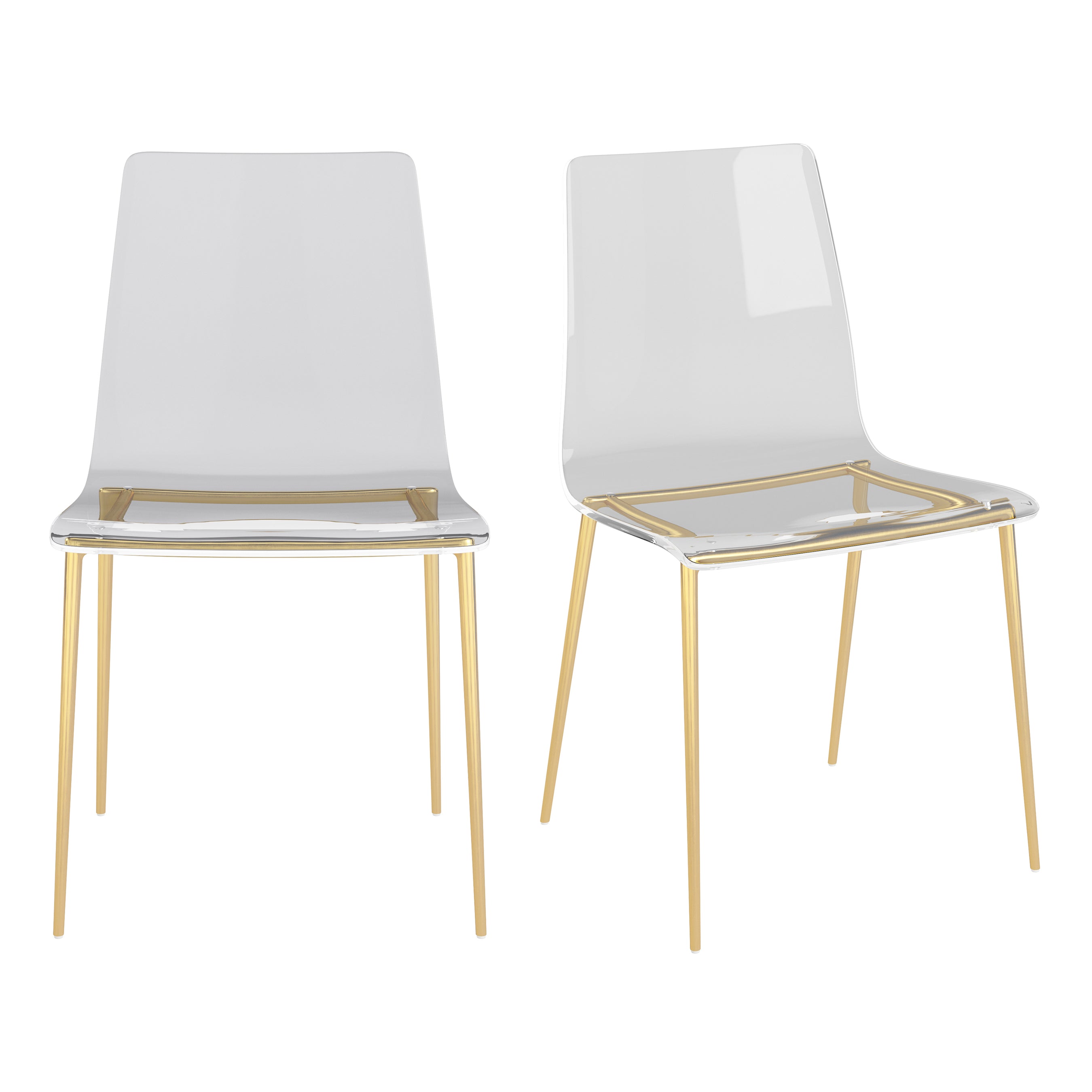 Cilla Side Chair in Clear with Matte Brushed Gold Legs - Set of 2