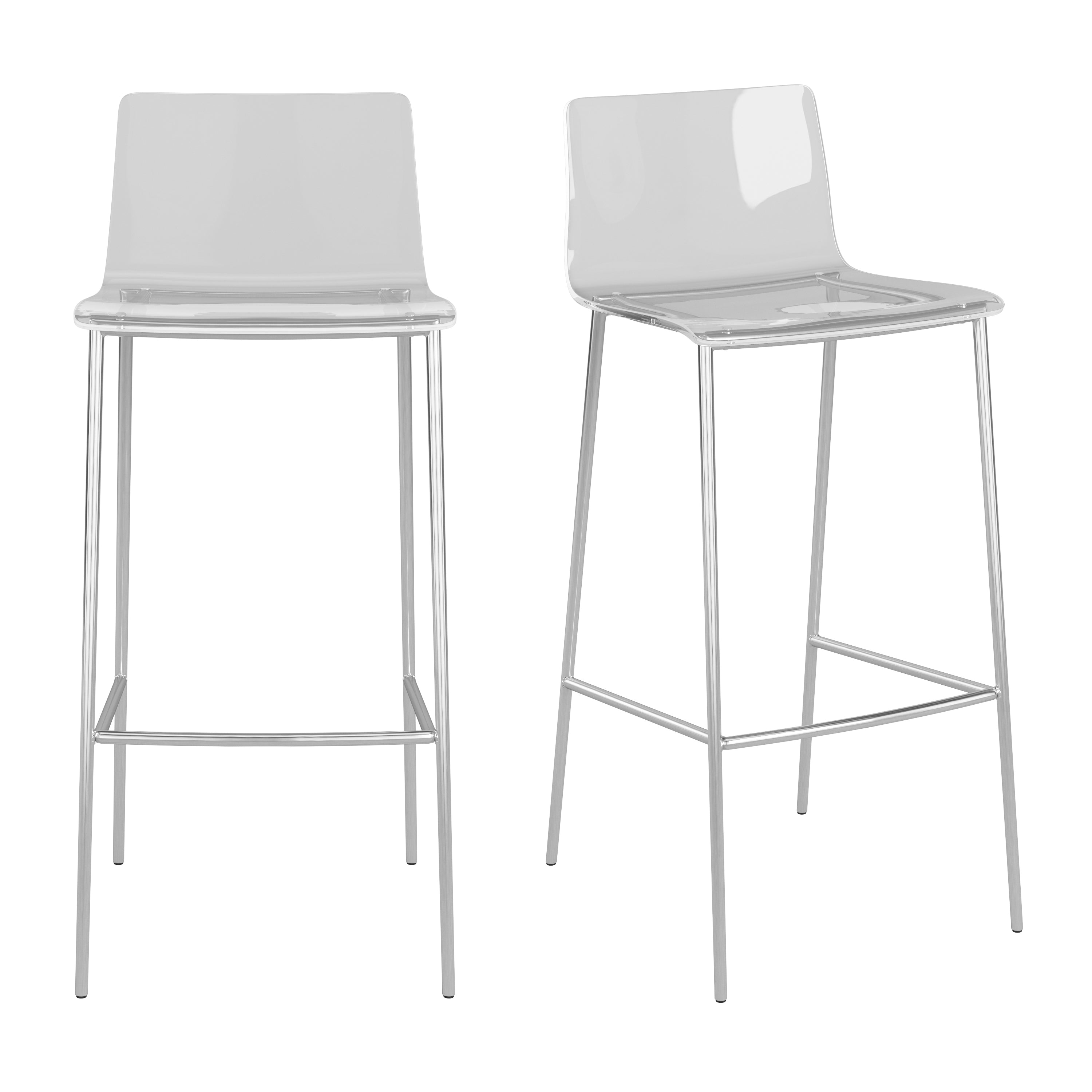 Cilla Bar Stool in Clear with Brushed Nickel Legs - Set of 2