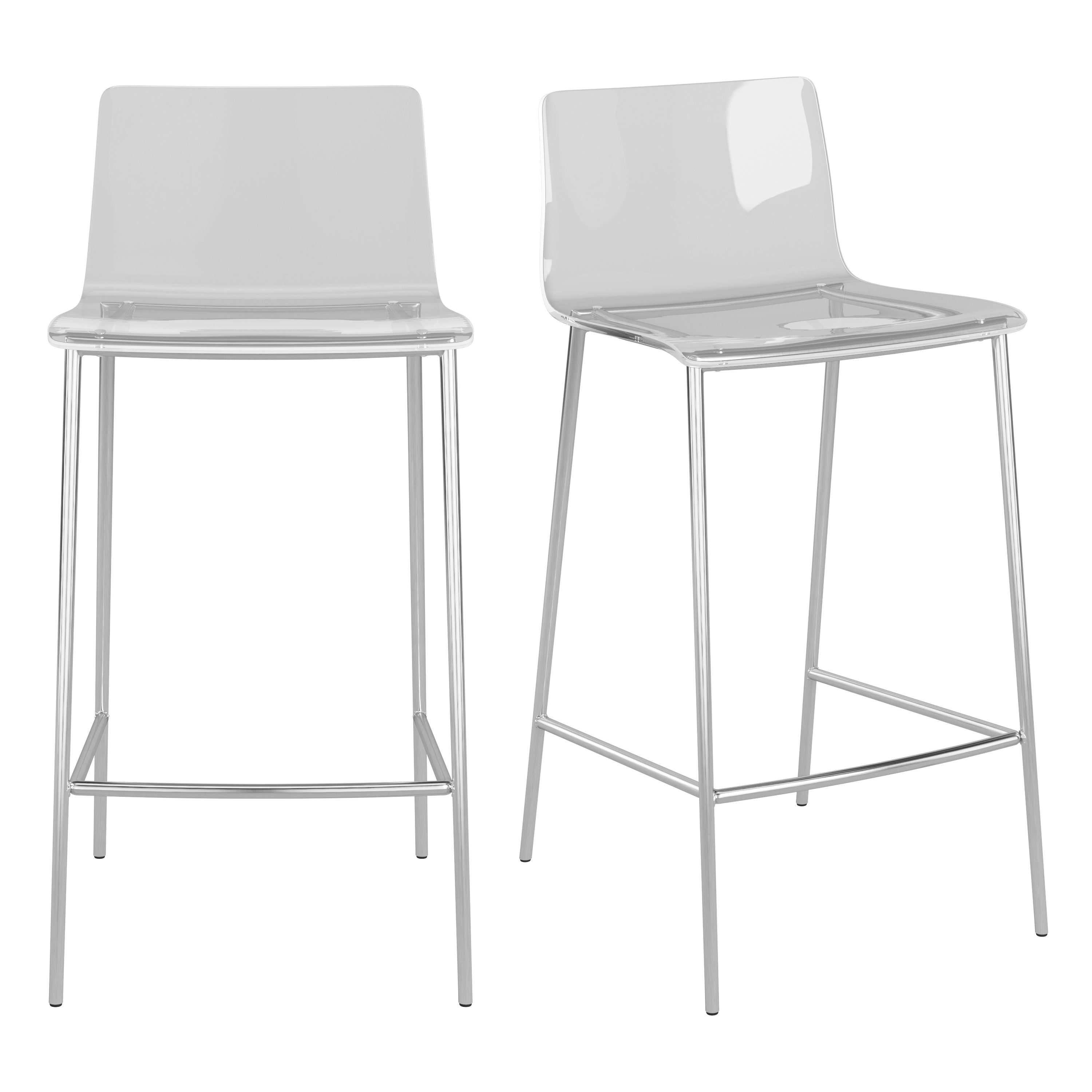 Cilla Counter Stool in Clear with Brushed Nickel Legs - Set of 2