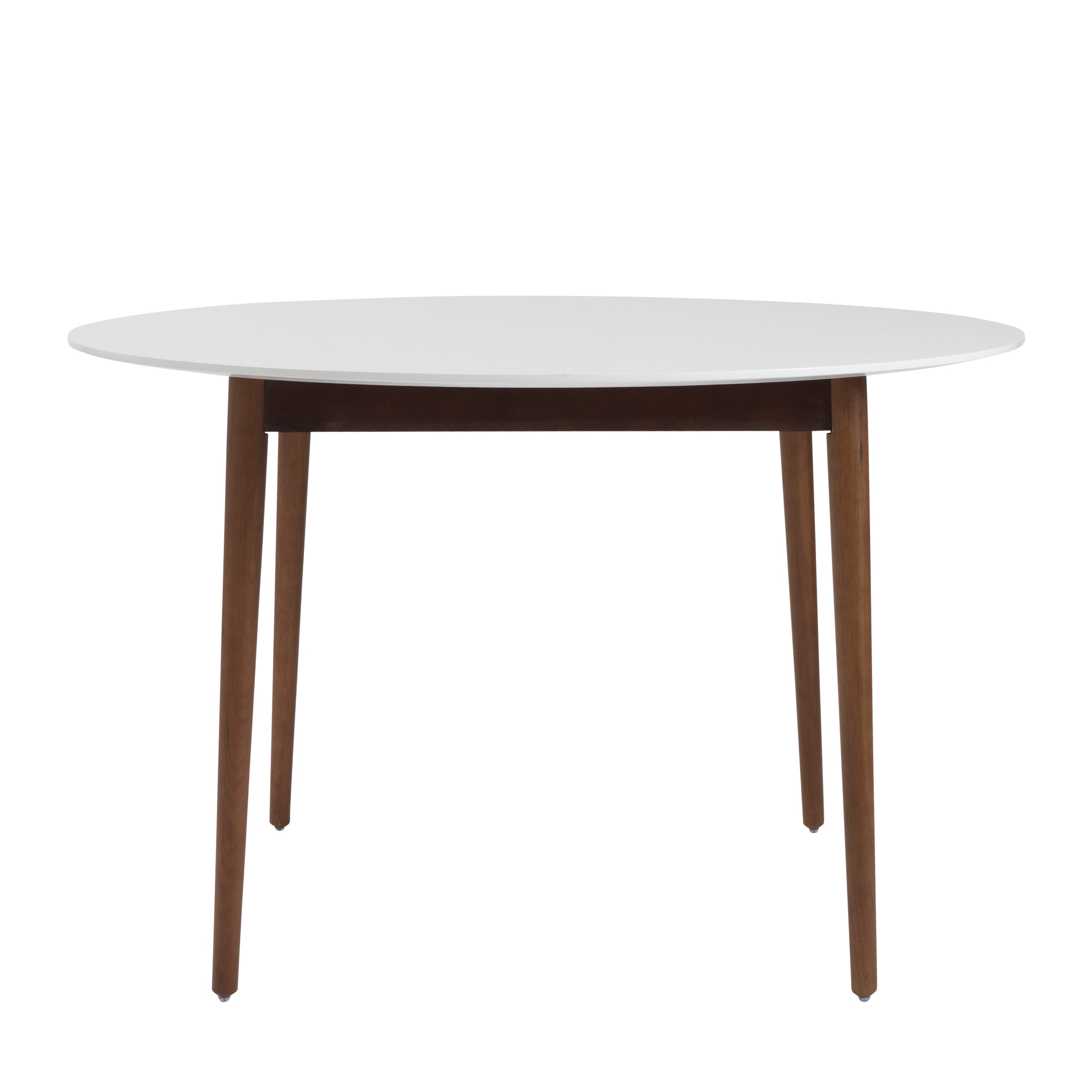 Manon Round Dining Table in Matte White with Dark Walnut Legs