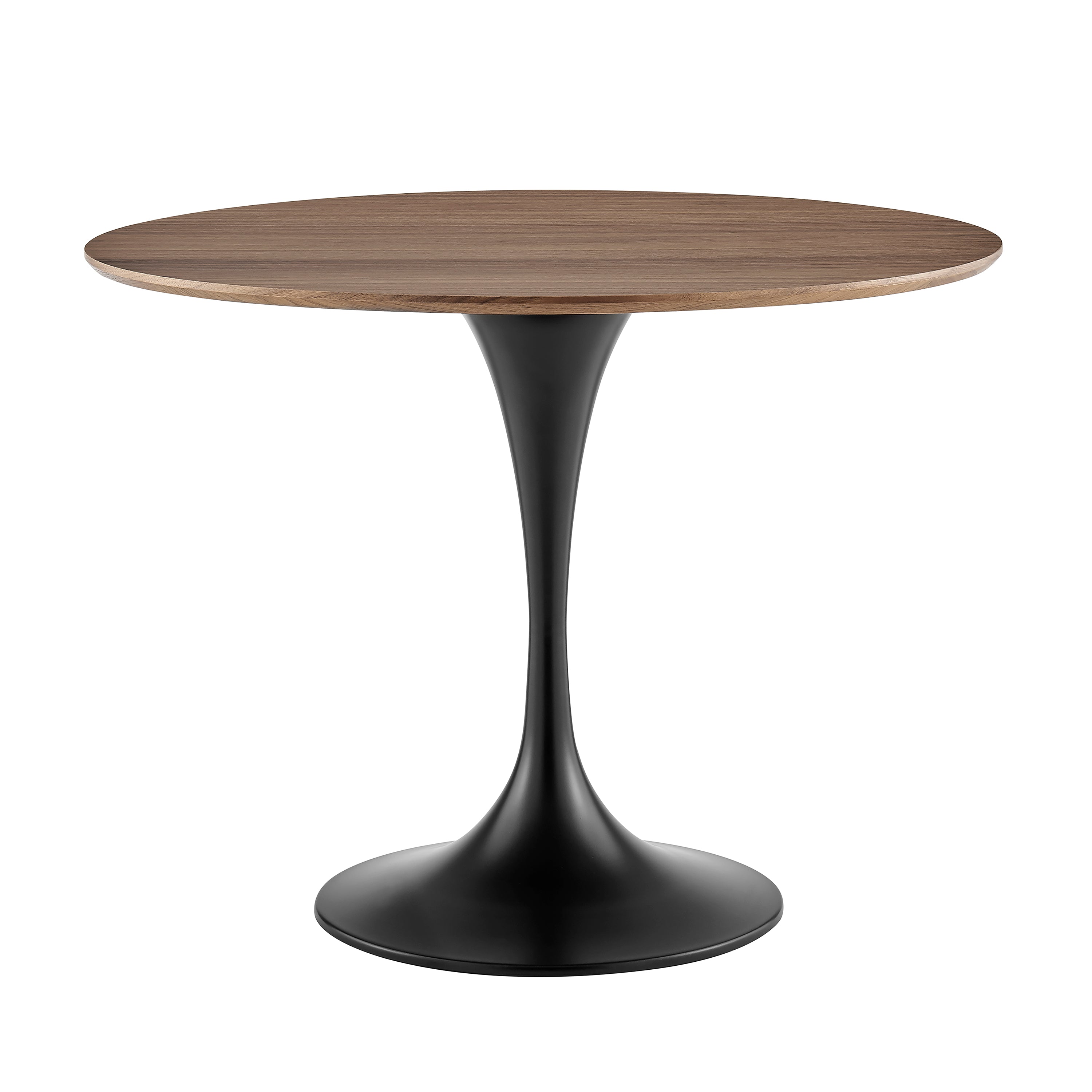 Astrid Round Table with Walnut Veneer Top and Matte Black Base