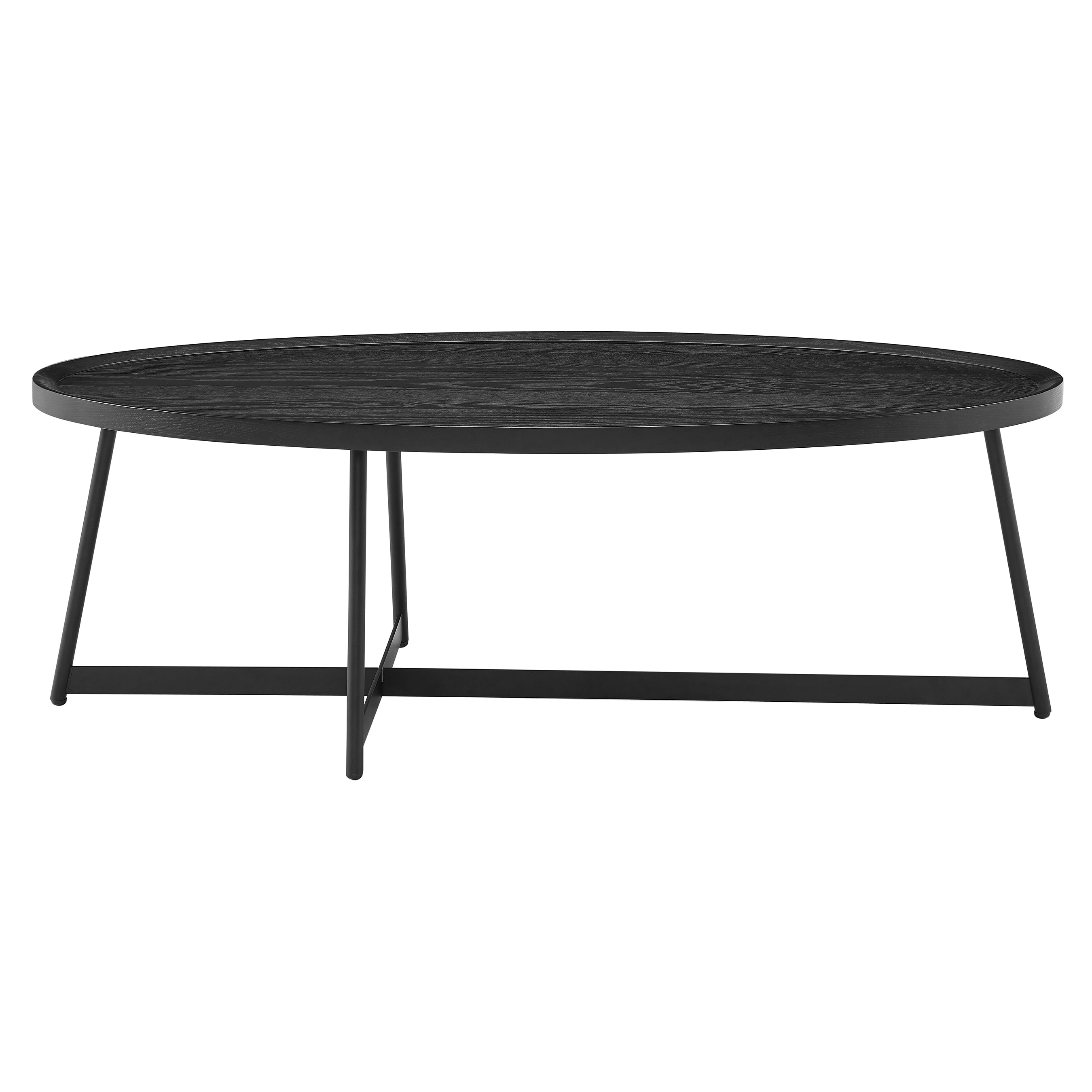 Niklaus Oval Coffee Table in Black Ash Wood and Black Base