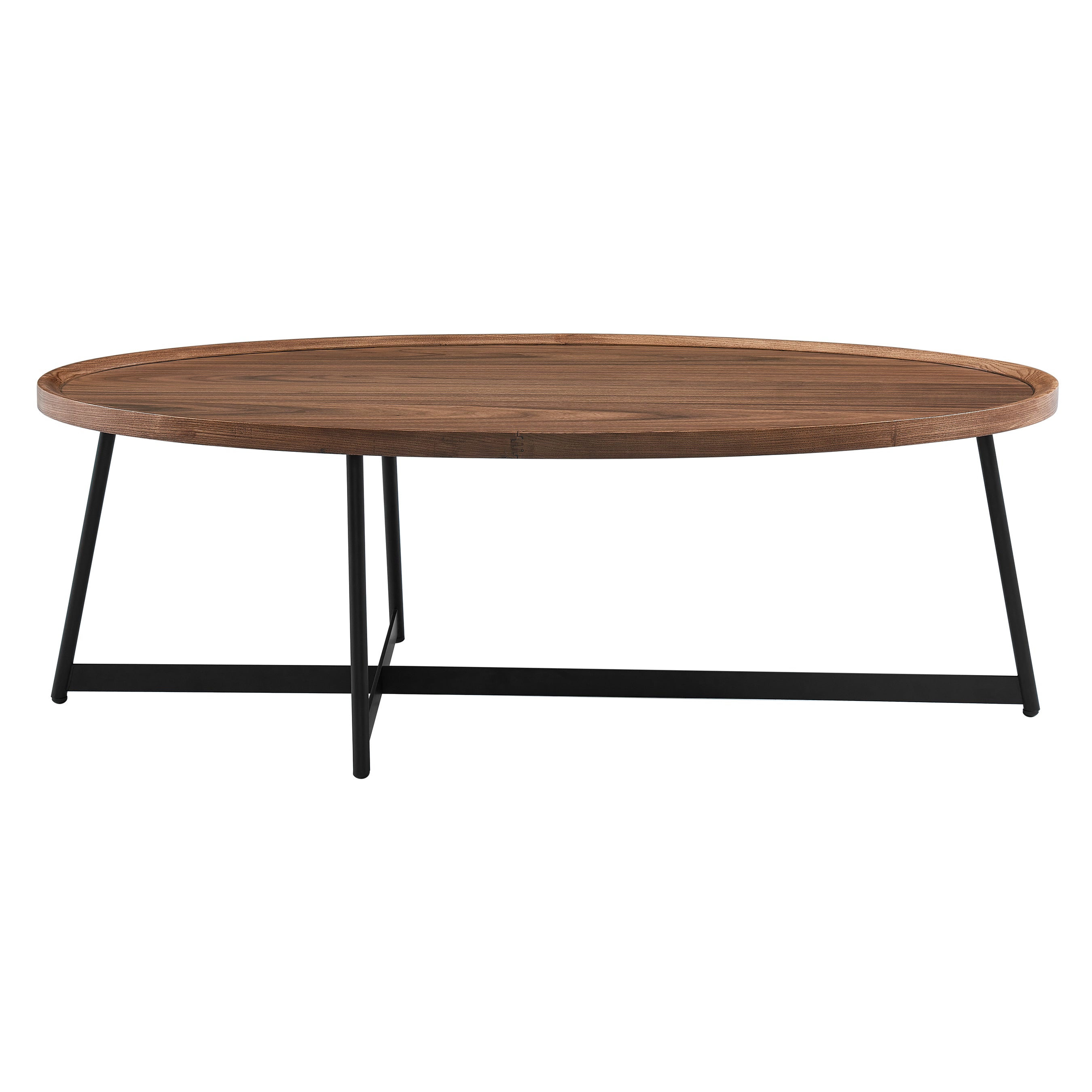 Niklaus Oval Coffee Table in Walnut with Black Base