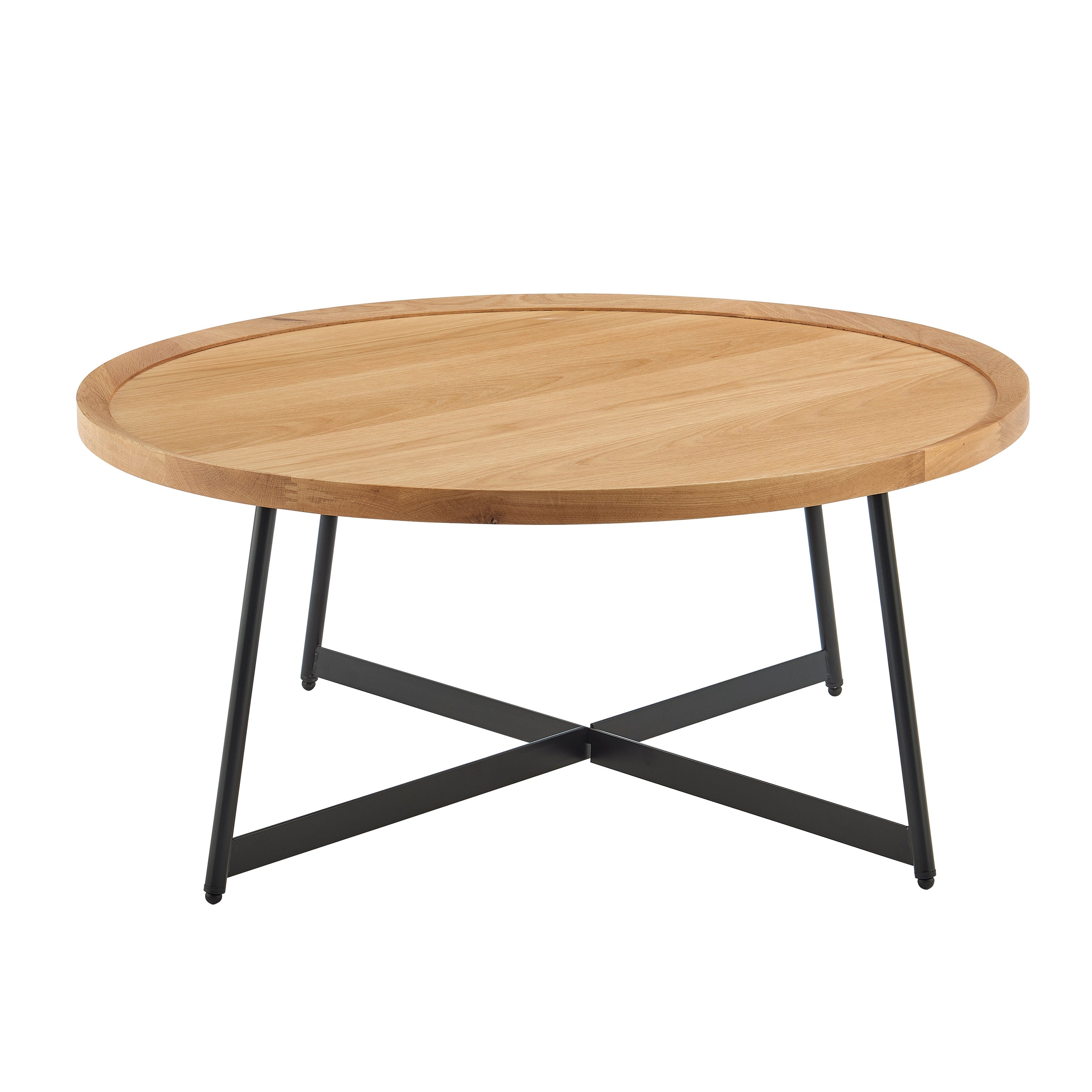 Niklaus Round Coffee Table in Oak and Black Base