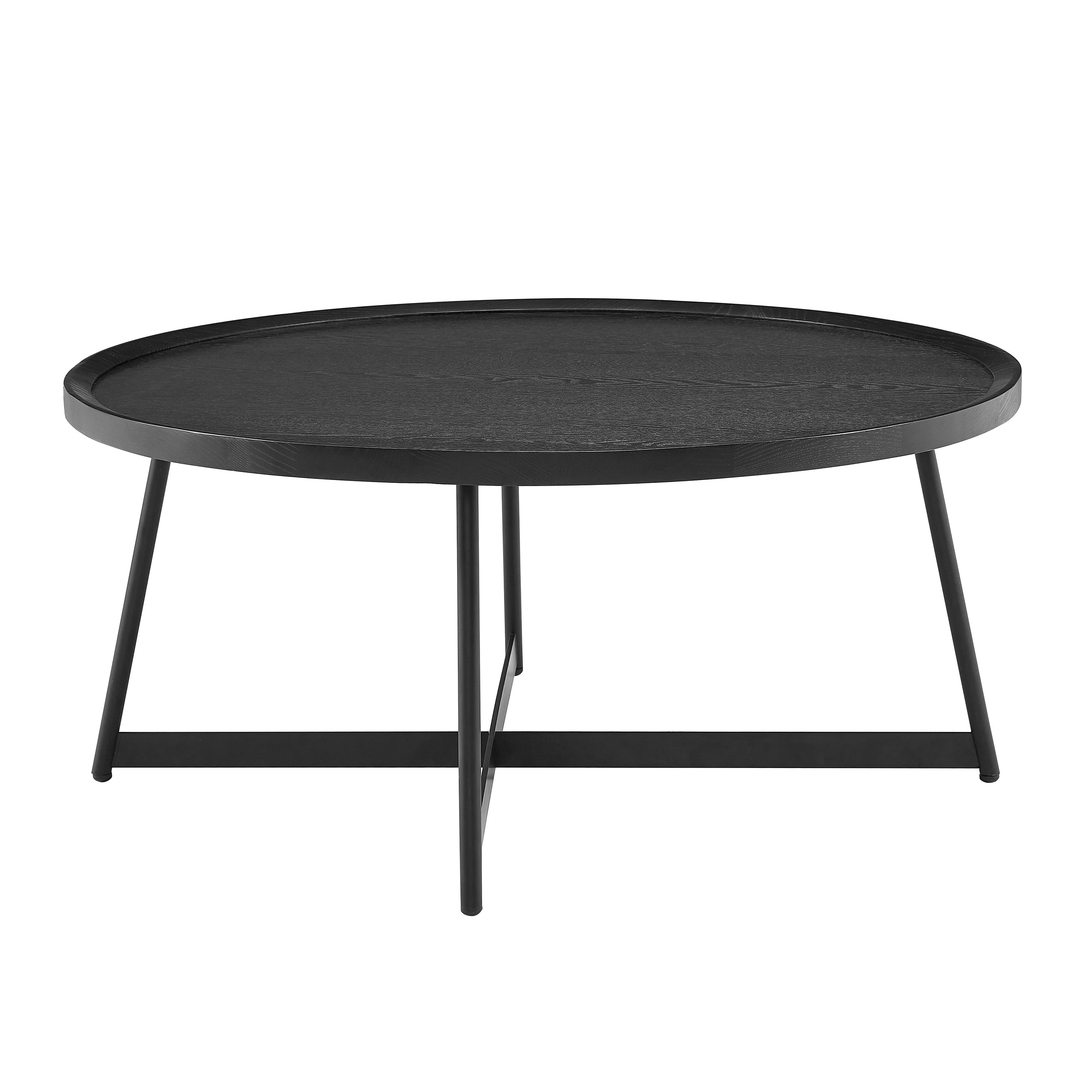 Niklaus Round Coffee Table in Black Ash Wood and Black Base