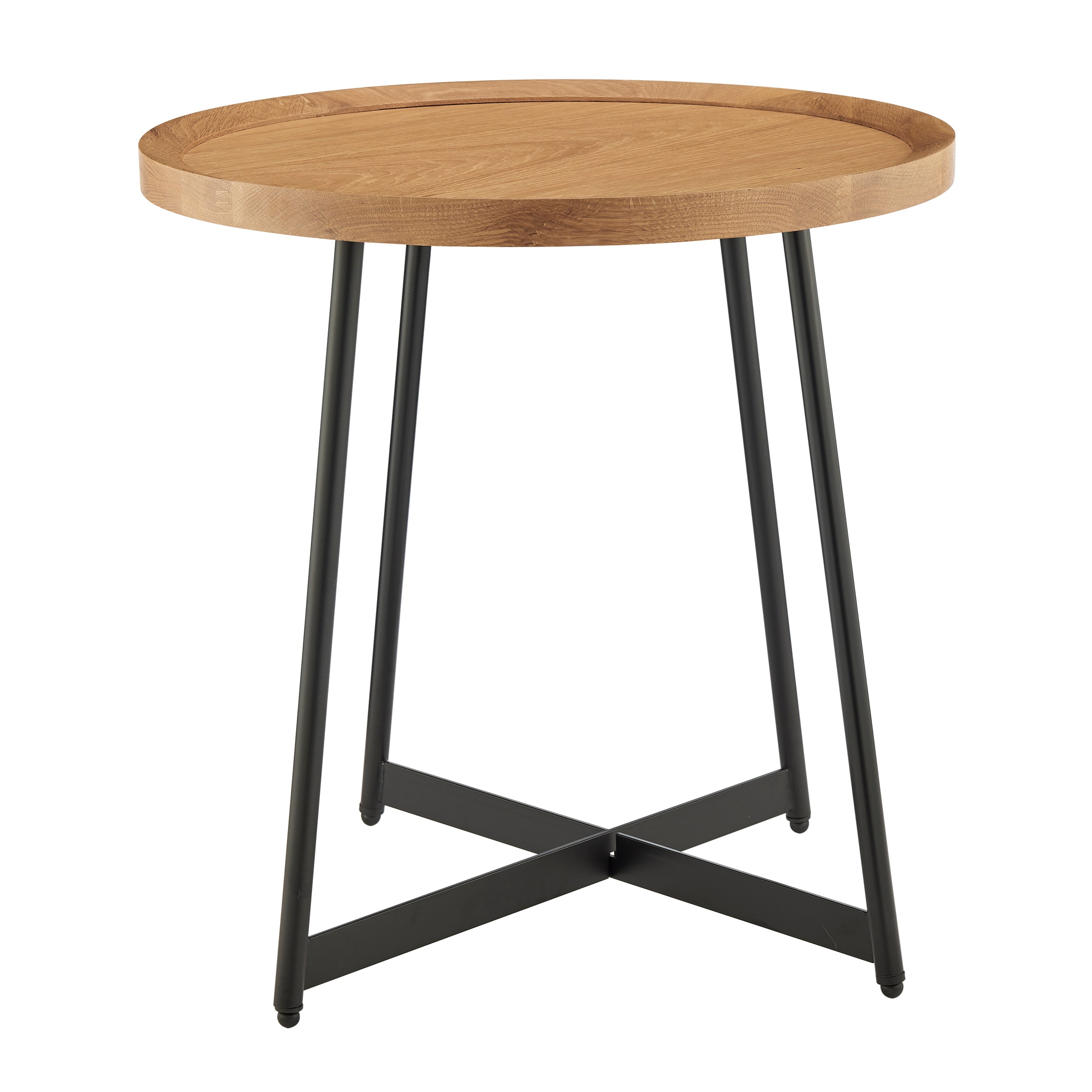 Niklaus Round Side Table in Oak and Black Base