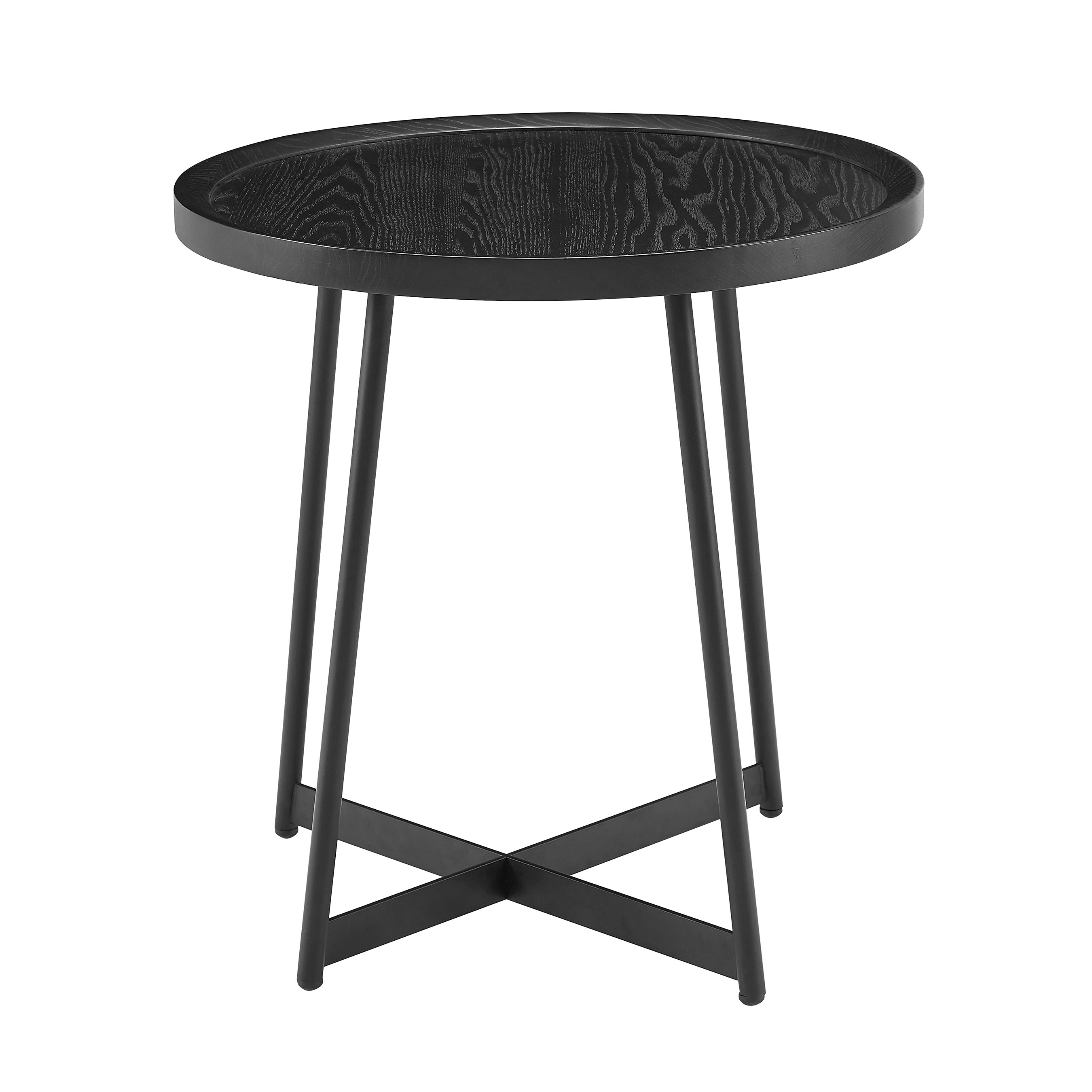 Niklaus Round Side Table in Black Ash Wood and Black Base