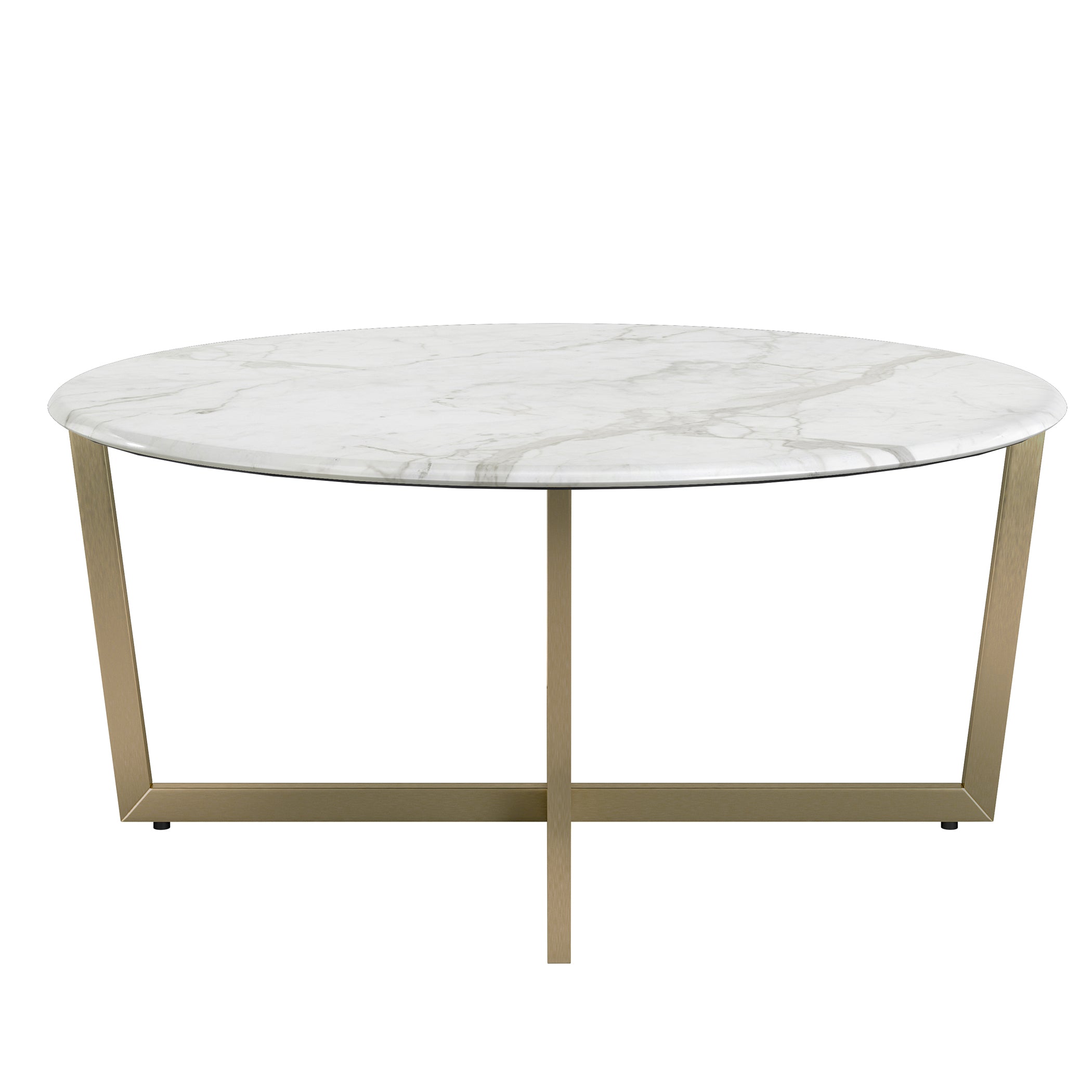 Llona Round Coffee Table in White Marble Melamine with Matte Gold Base