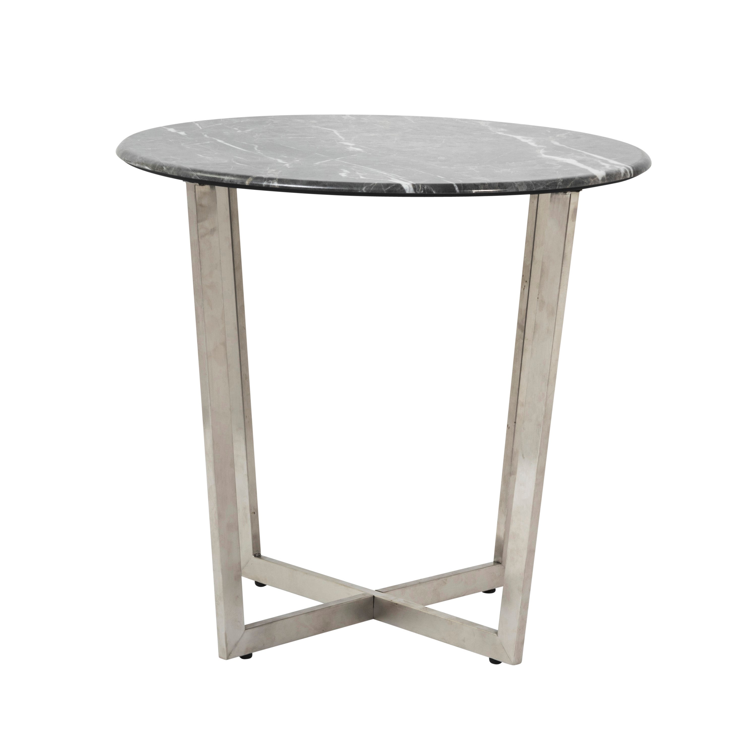 Llona Round Side Table in Black Marble Melamine with Brushed Stainless Steel Base