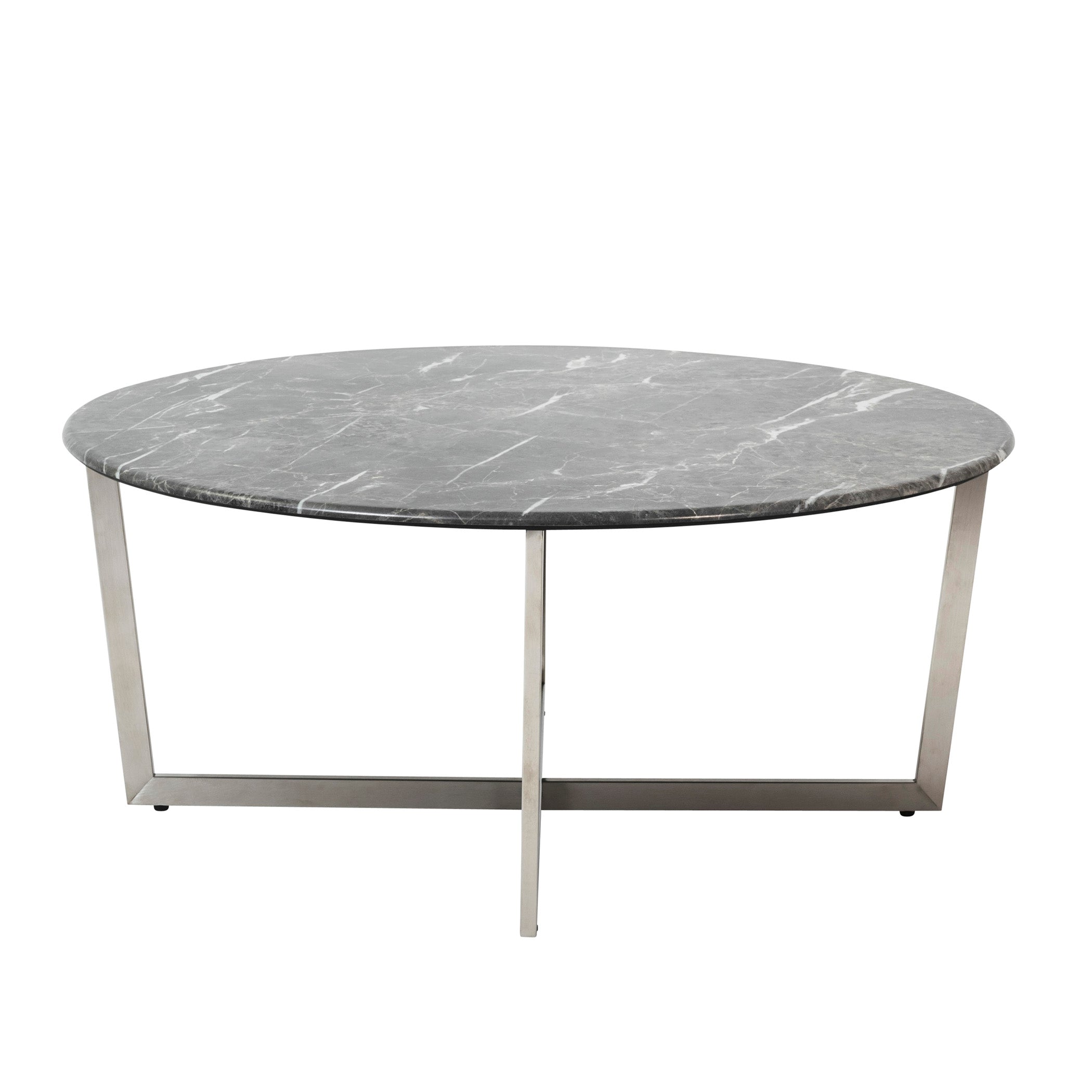 Llona Round Coffee Table in Black Marble Melamine with Brushed Stainless Steel Base