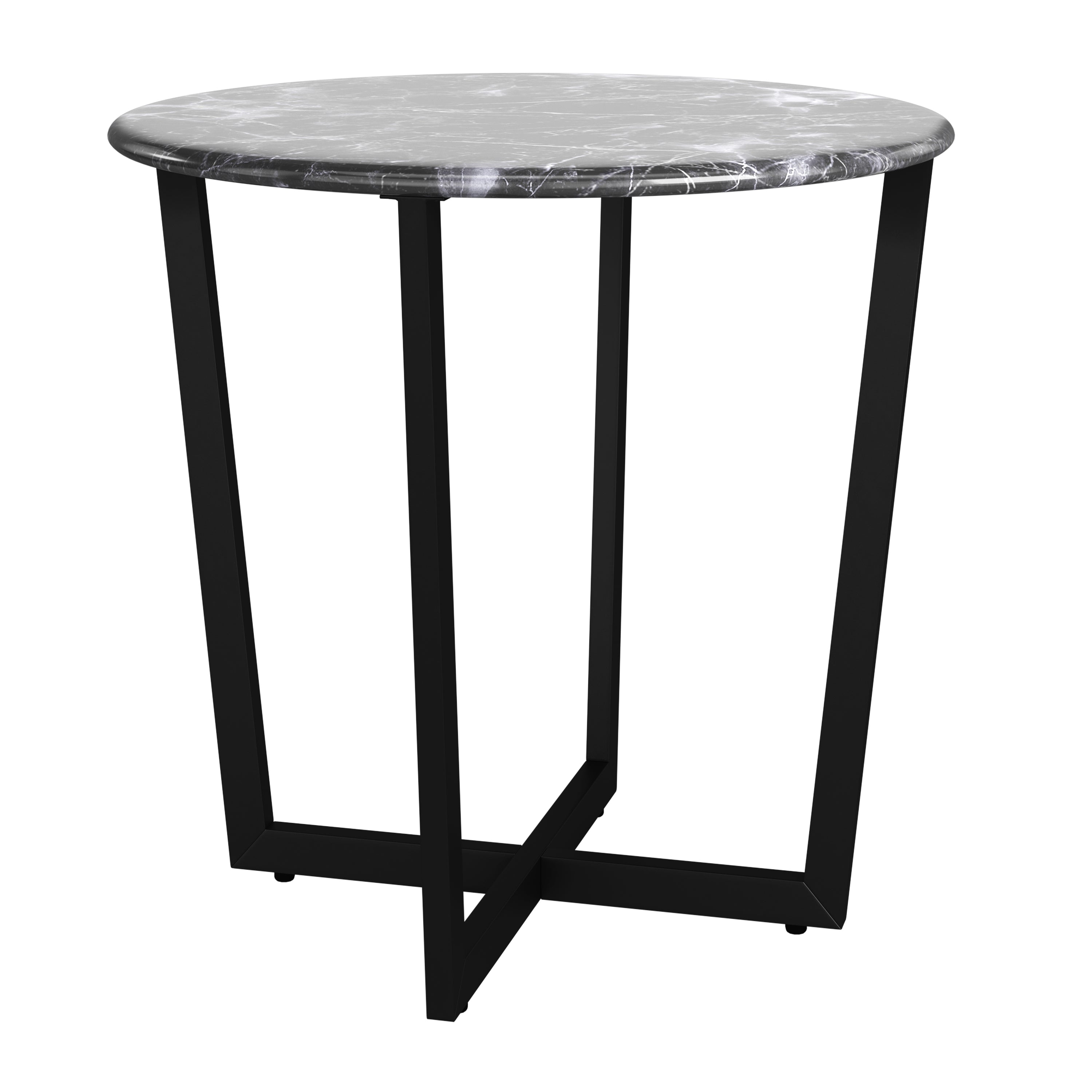 Llona Round Side Table in Black Marble Melamine with Matte Black Base