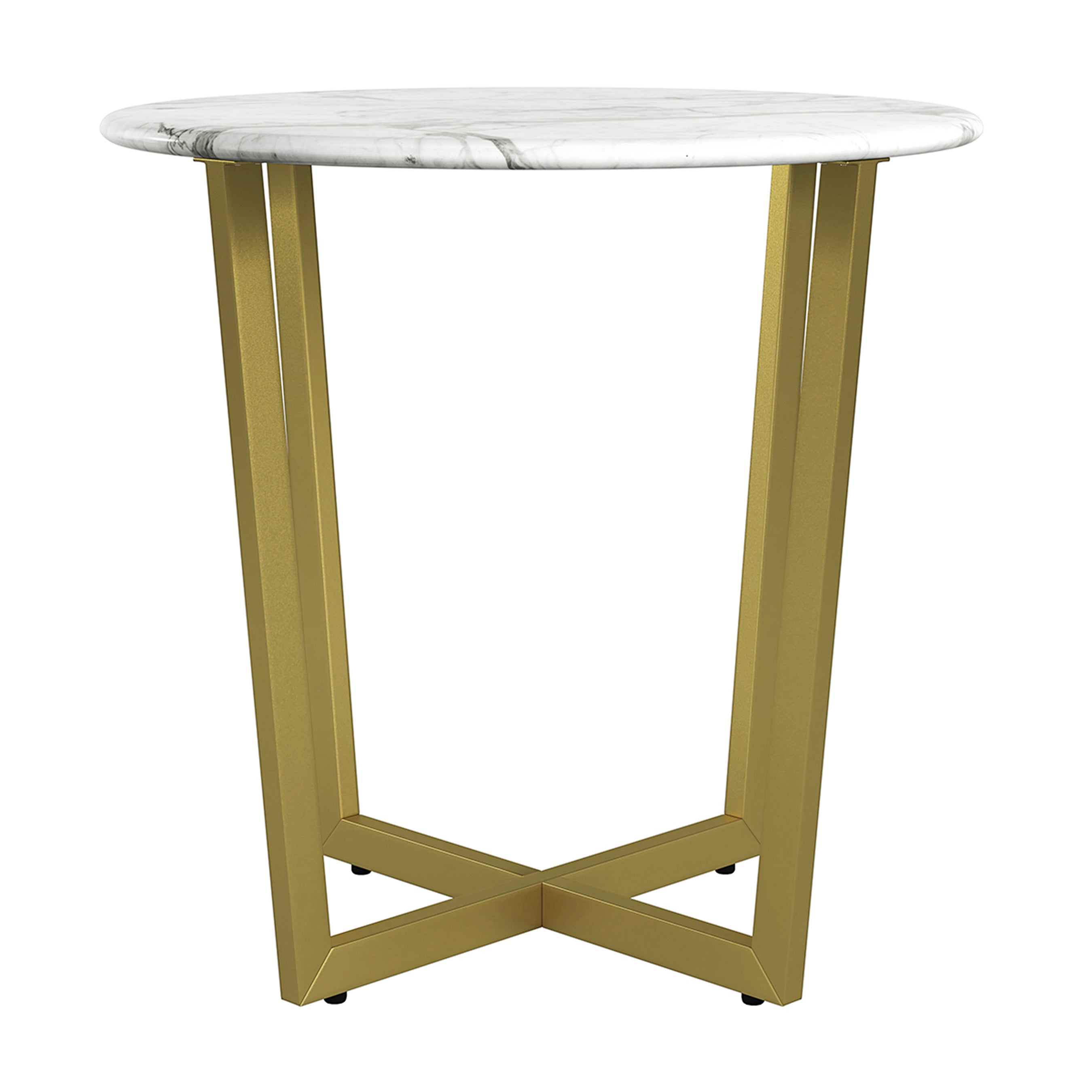 Llona Round Side Table in White Marble Melamine with Matte Gold Base