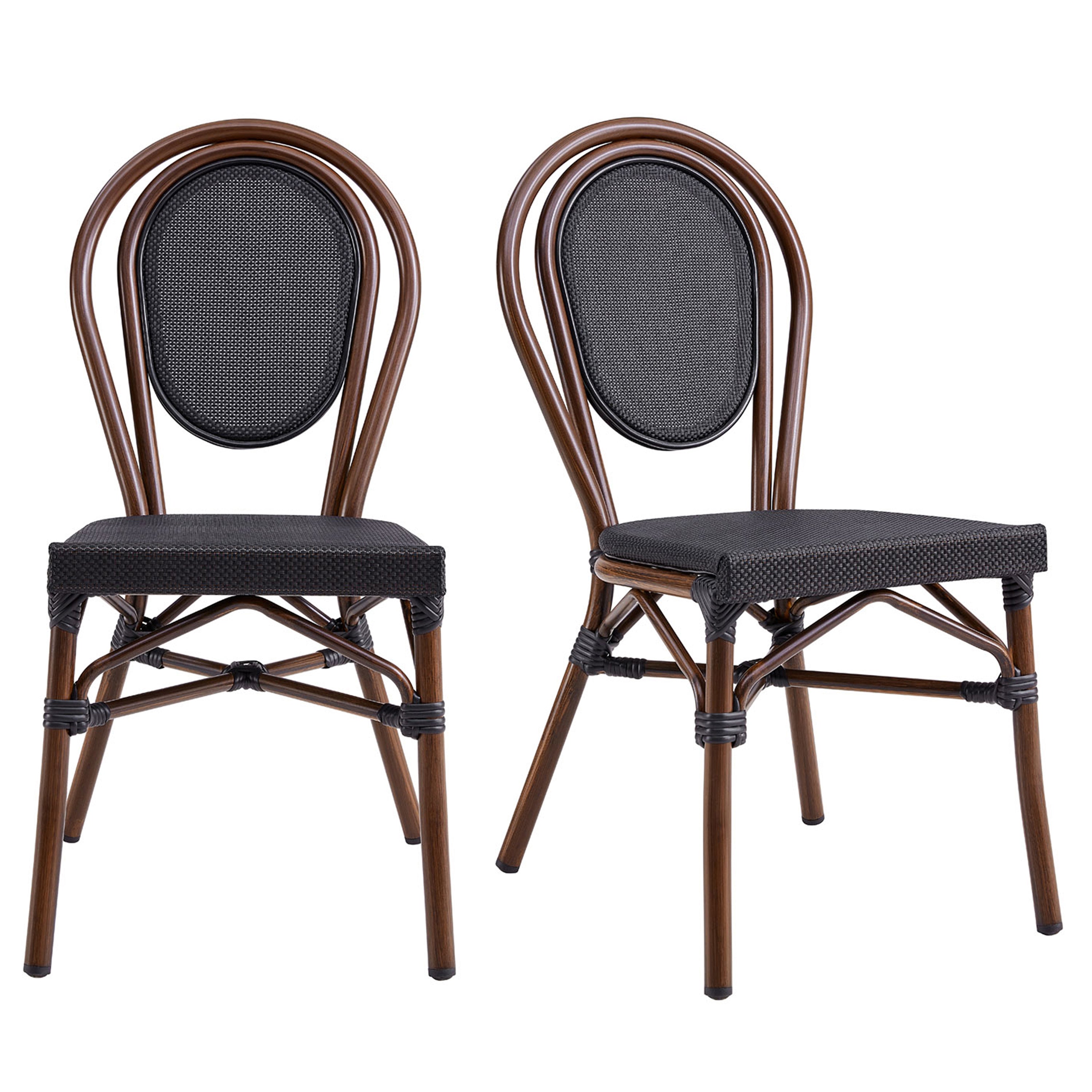 Erlend Stacking Chair in Black Textylene Mesh with Brown Frame - Set of 2