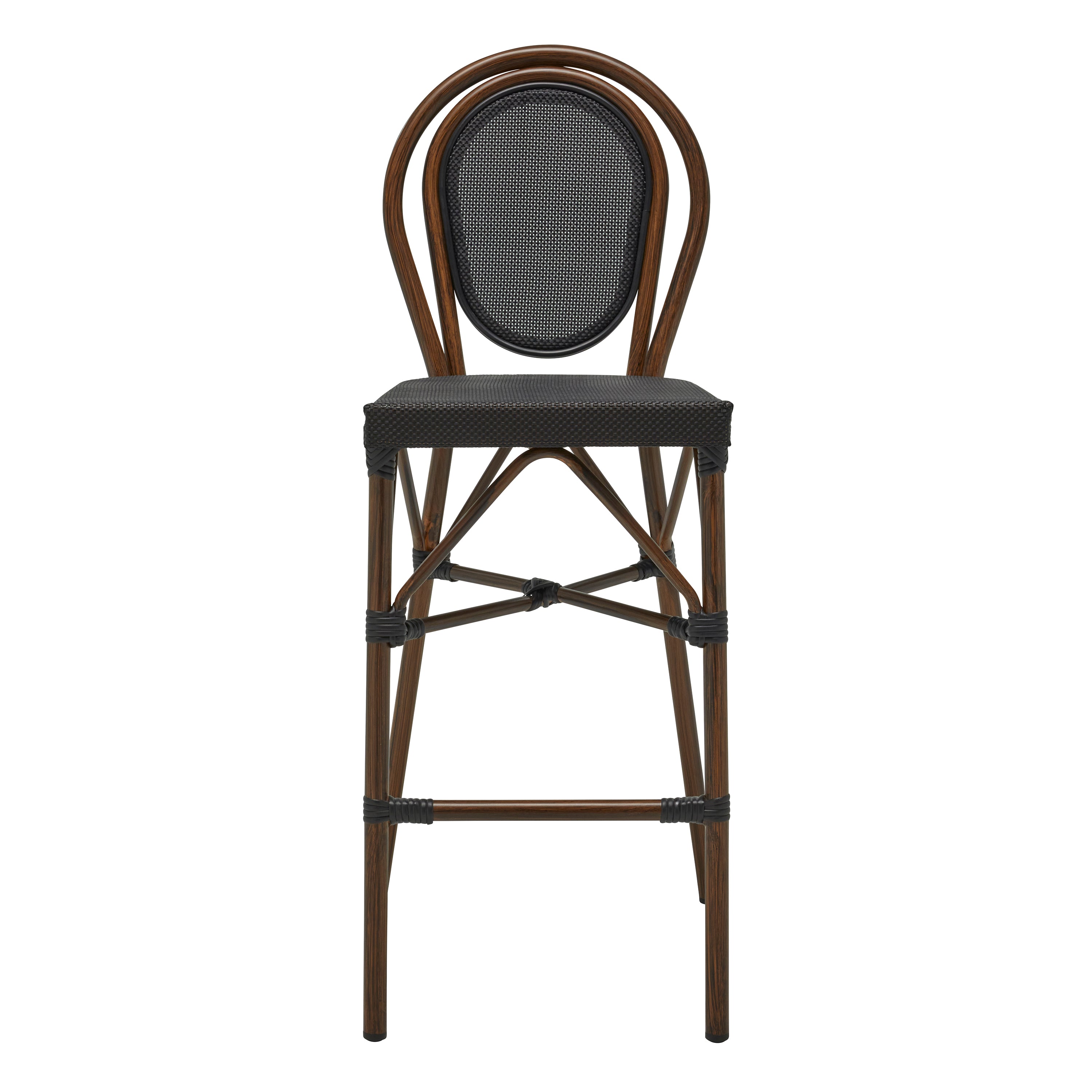 Erlend Outdoor Bar Stool in Black Textylene Mesh with Brown Frame - Set of 1