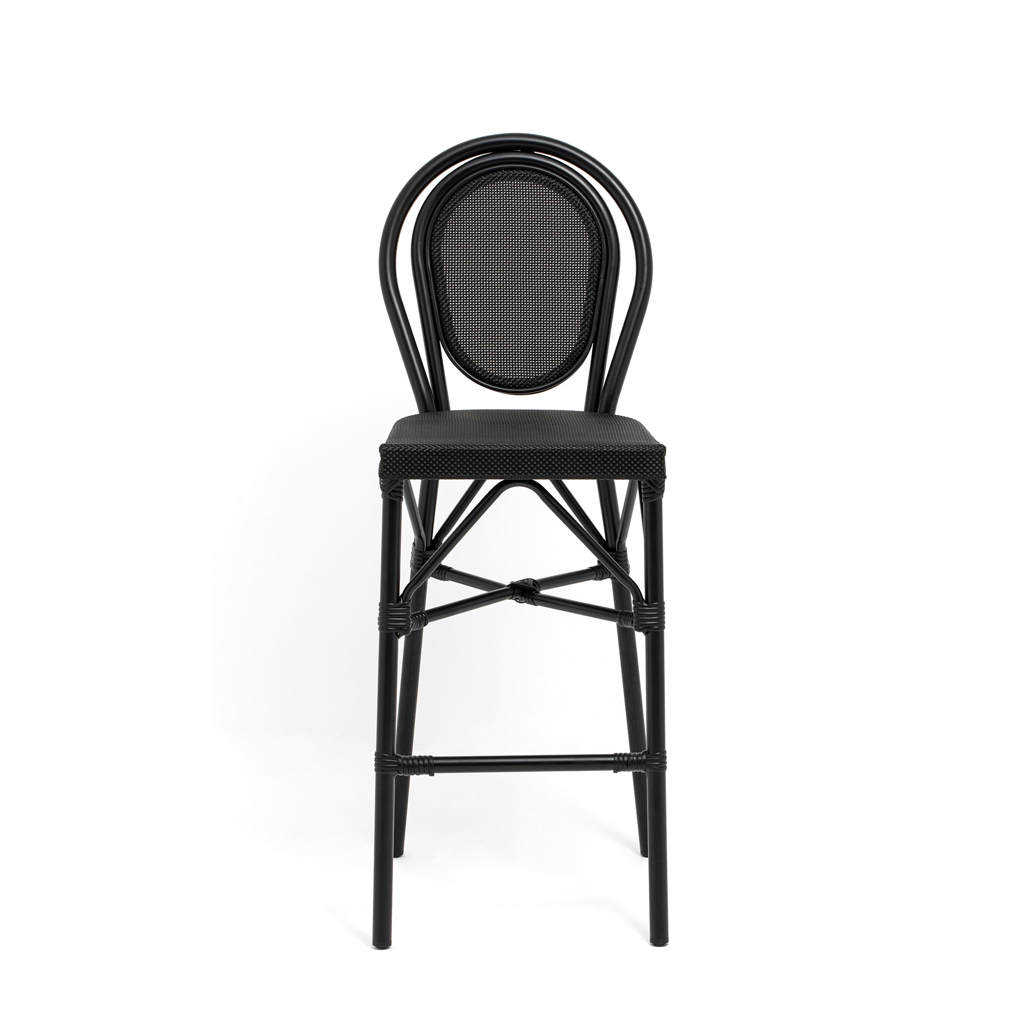 Erlend Outdoor Bar Stool in Black Textylene Mesh with Black Frame - Set of 1