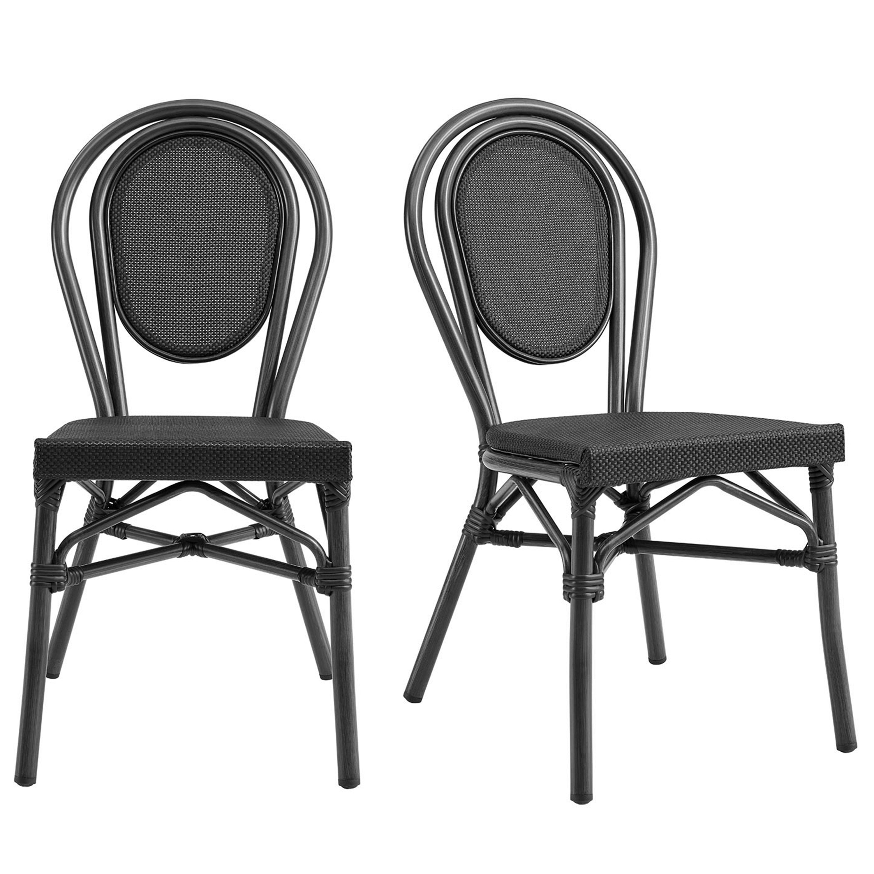 Erlend Stacking Chair in Black Textylene Mesh with Black Frame - Set of 2