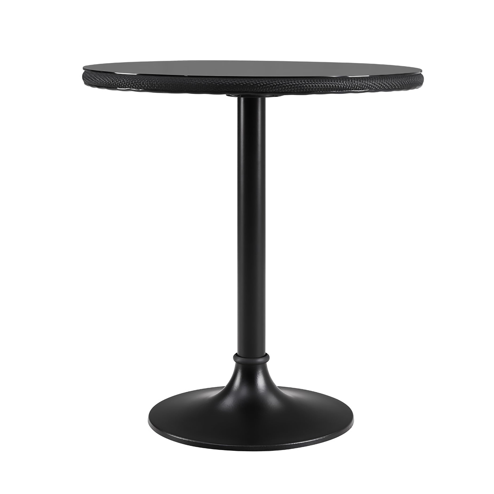 Erlend Bistro Table Tempered Glass Top Over Black Textylene Mesh with Black Column and Base