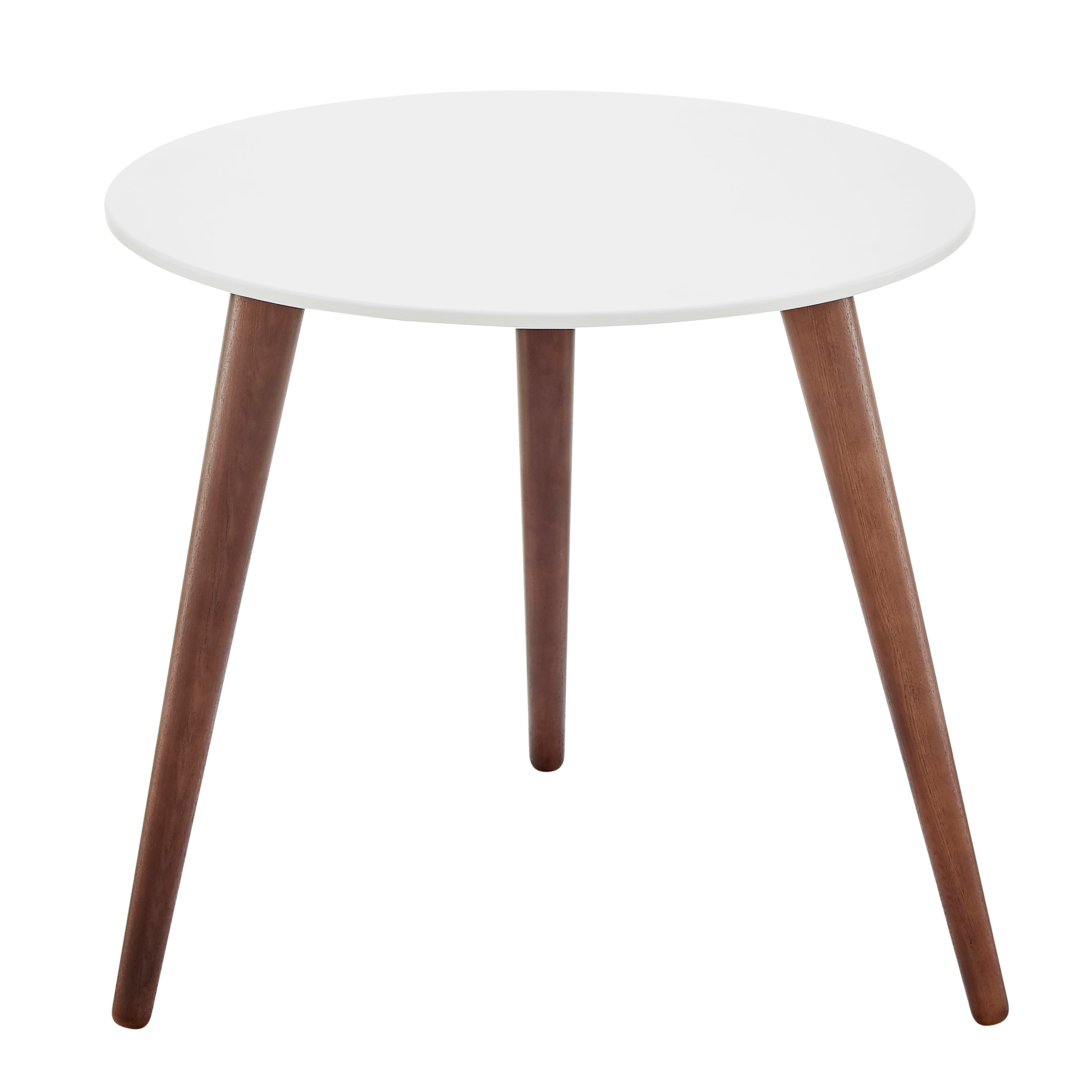 Manon Round Side Table in Matte White with Dark Walnut Legs