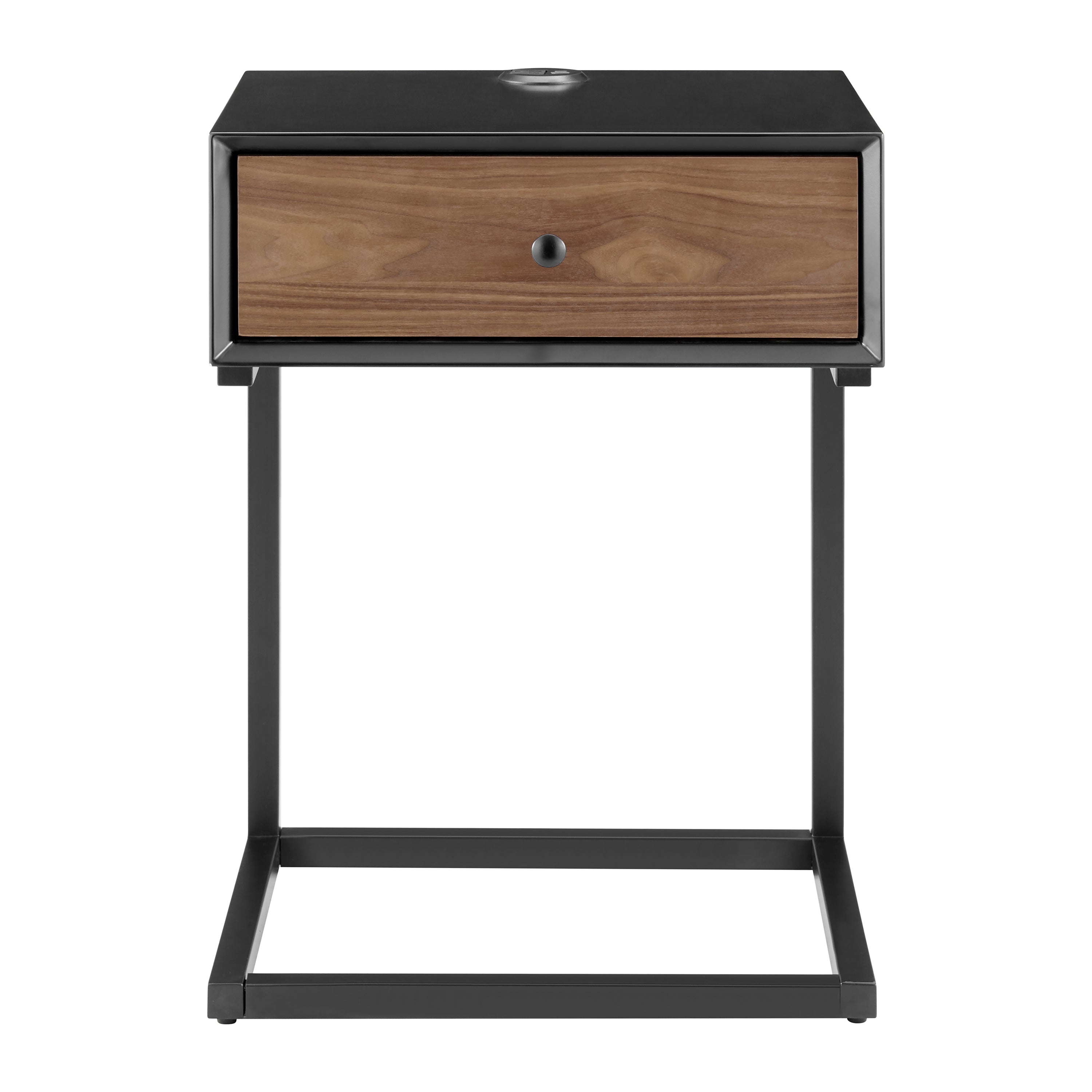 Daeg Smart Side Table in Matte Black with American Walnut Veneer Drawer