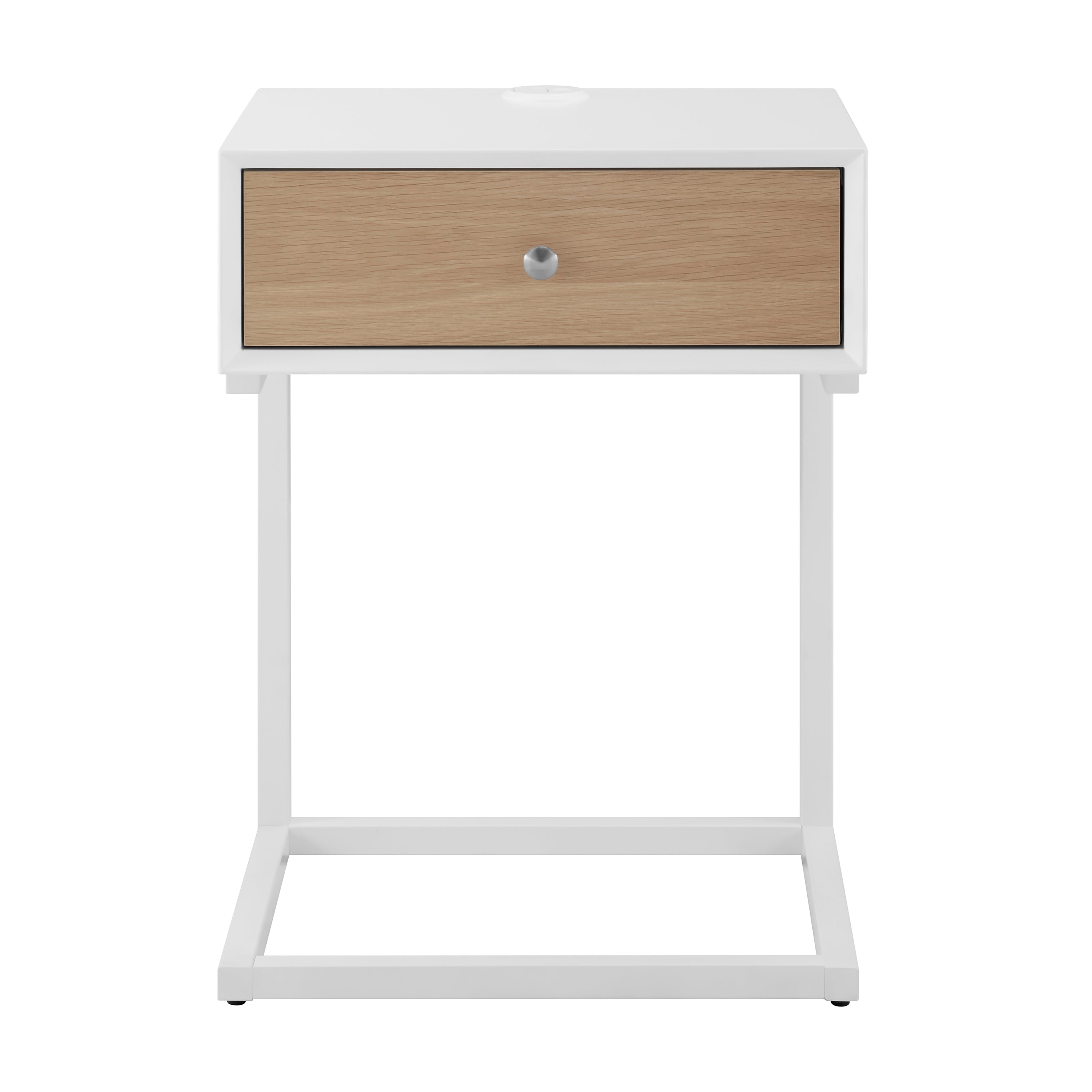 Daeg Smart Side Table in Matte White with Natural Oak Veneer Drawer