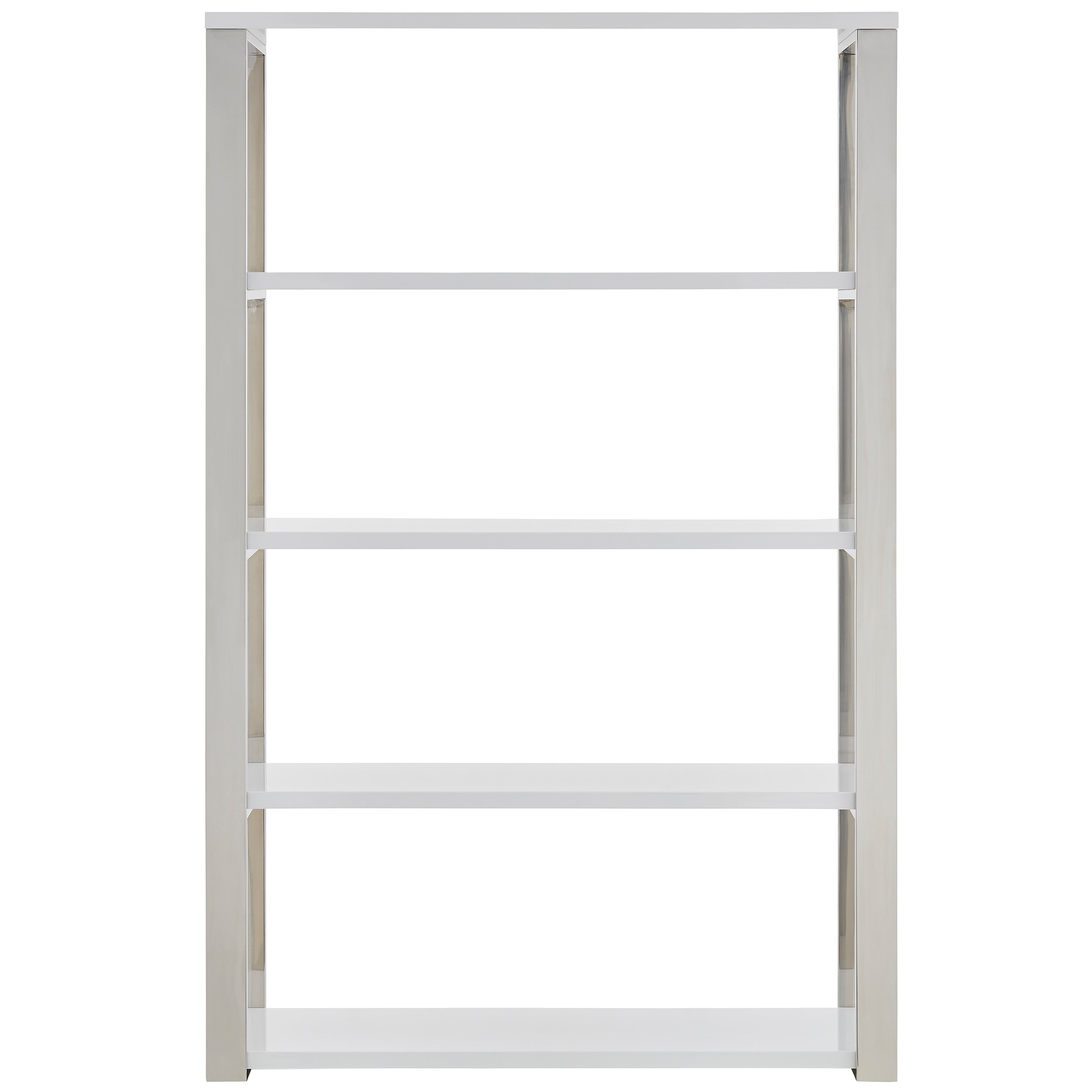 Dillon Shelf/Shelving Unit with High Gloss White Shelves and Polished Stainless Steel Frame