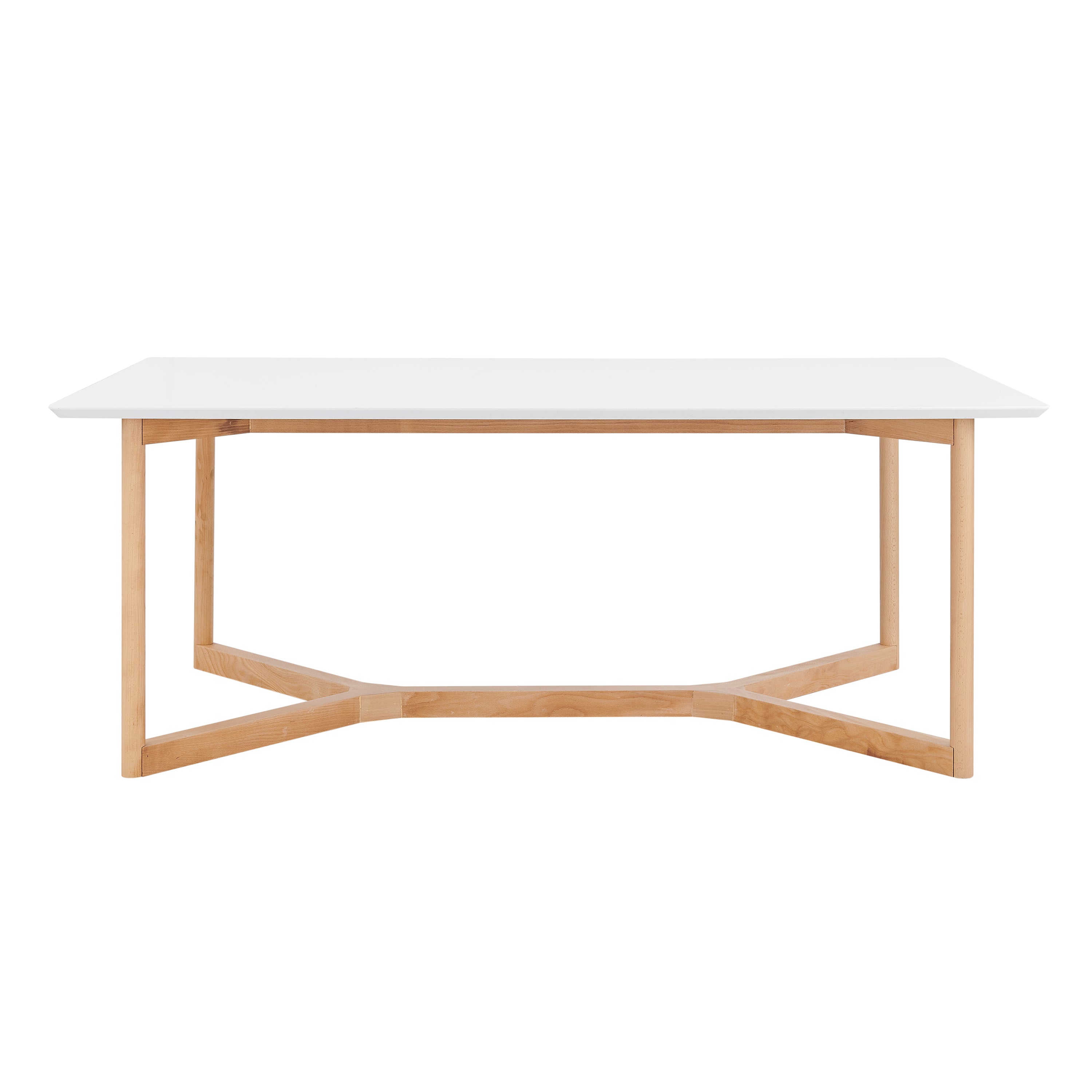 Aren 79" Rectangle Table in Matte White Top with Natural Beech Wood Base