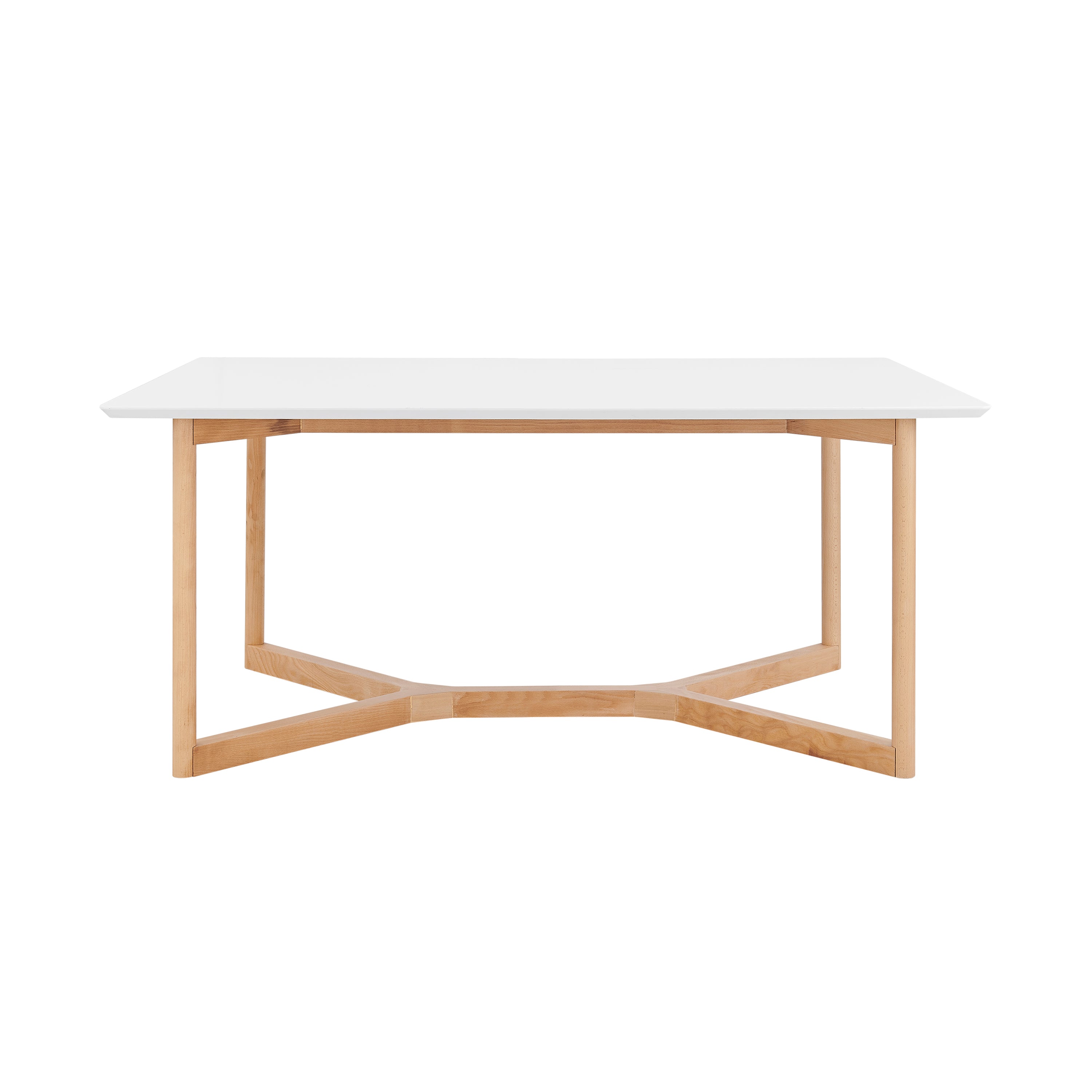 Aren 63" Rectangle Table in Matte White Top with Natural Beech Wood Base