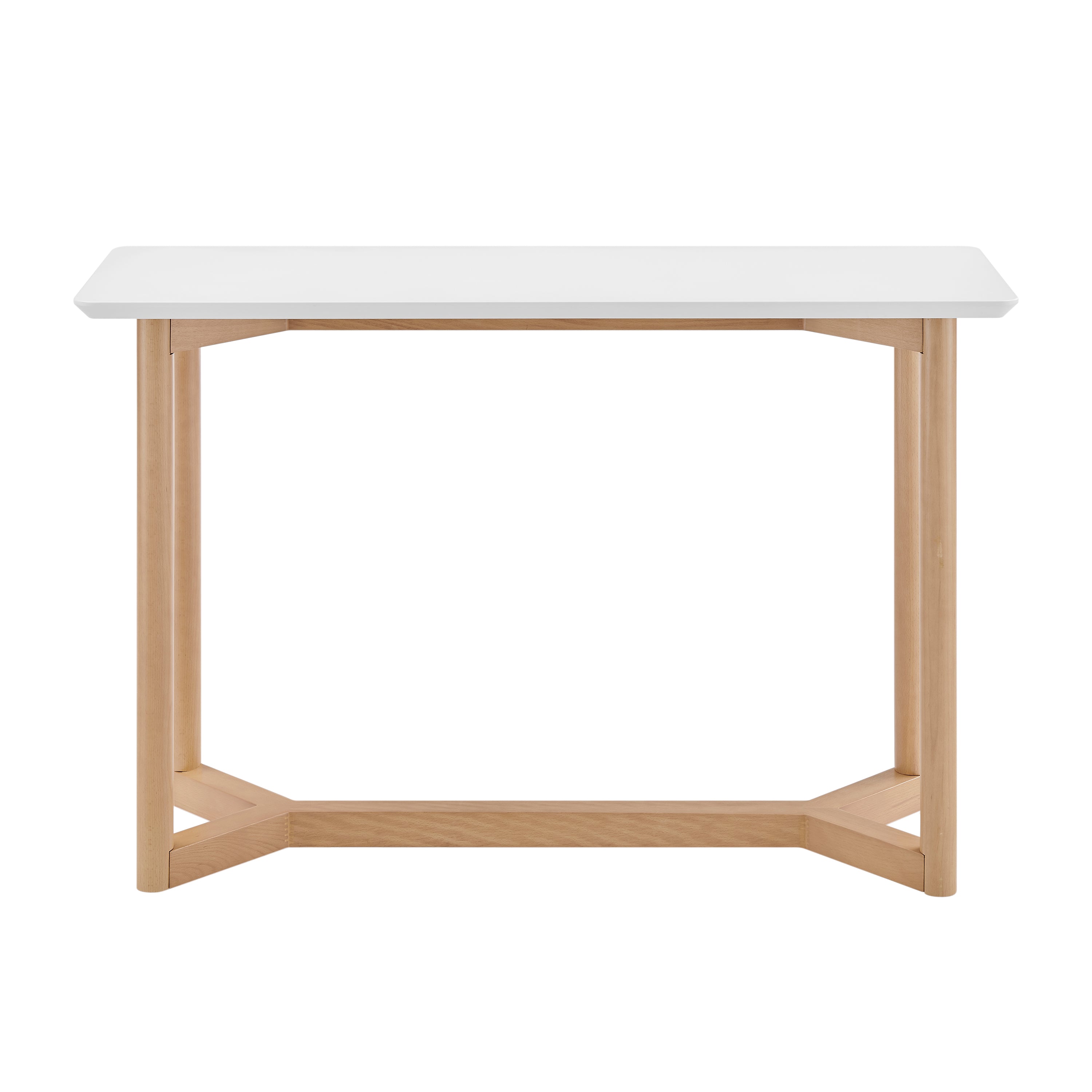 Aren 47" Console Table in Matte White with Natural Beech Wood Base