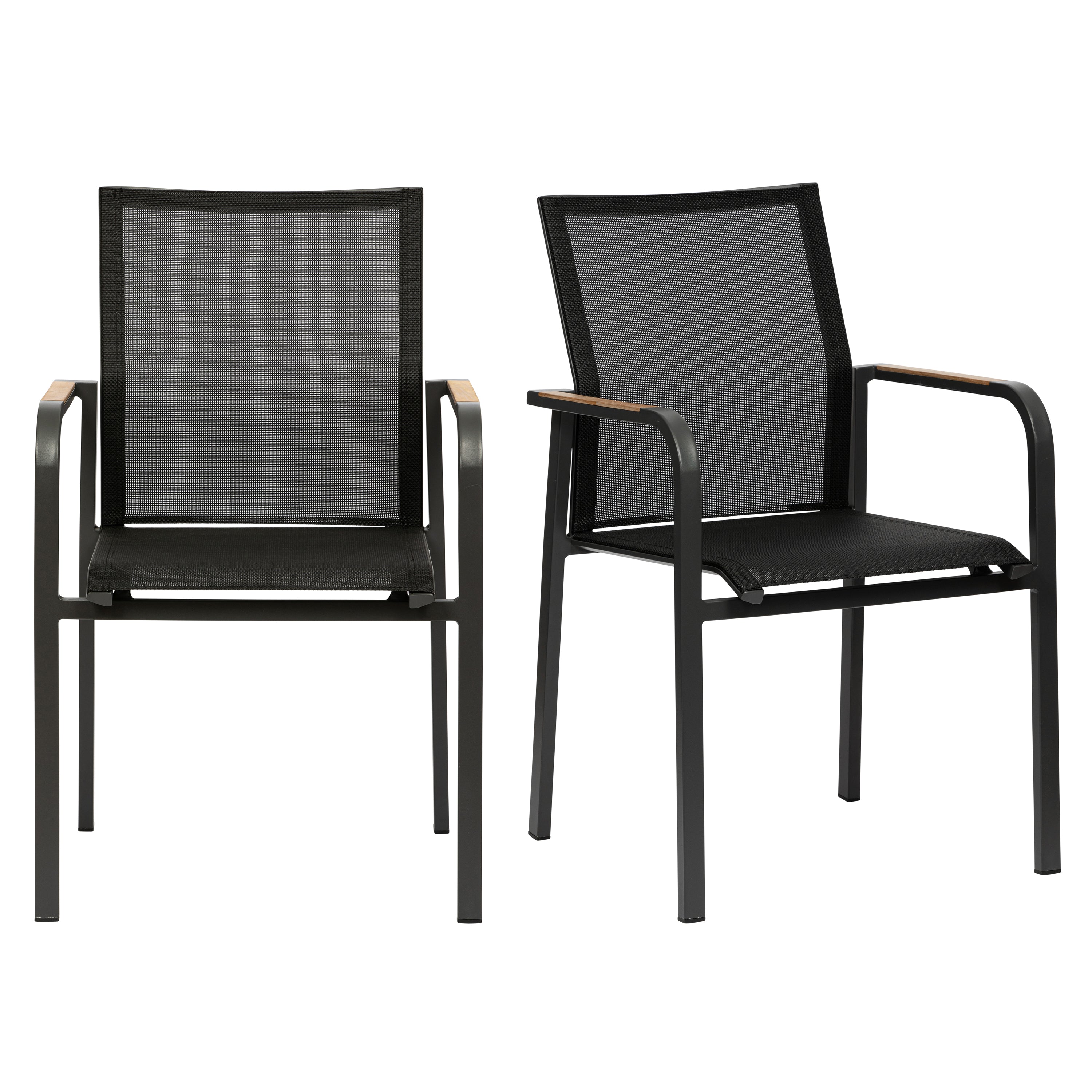 Tristan Stackable Armchair in Black Mesh with Anthracite Frame - Set of 2