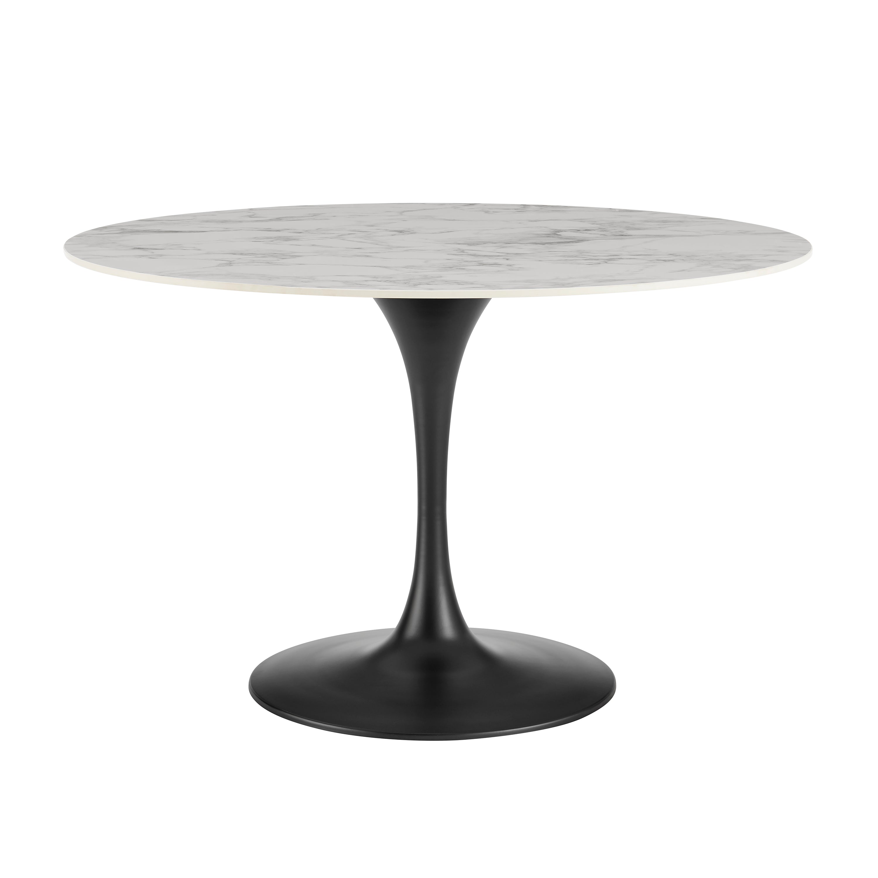 Astrid Round Table with High Gloss White Top and Matte Black Tulip Base