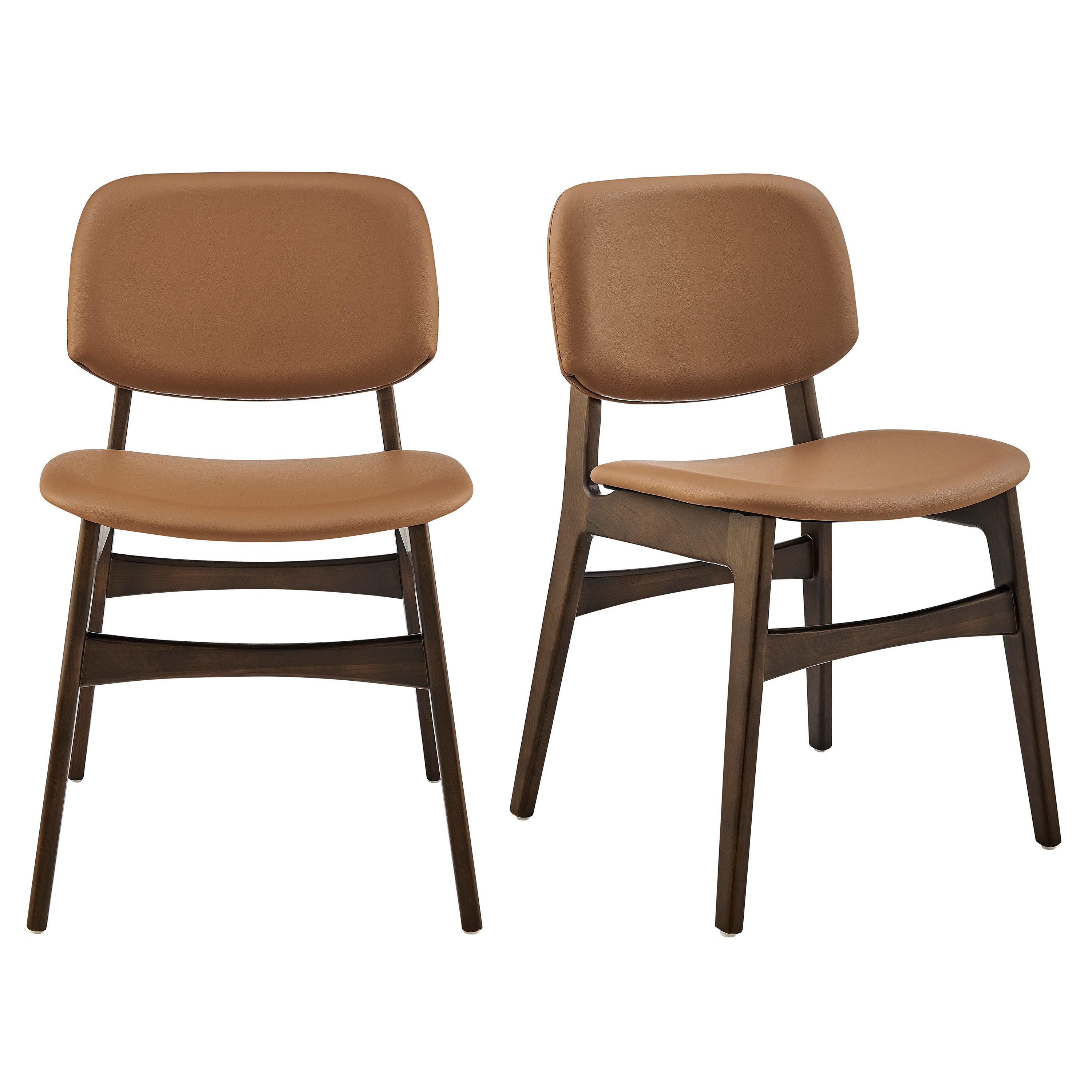 Gunther Side Chair with Dark Tan Leatherette and Dark Walnut Frame - Set of 2