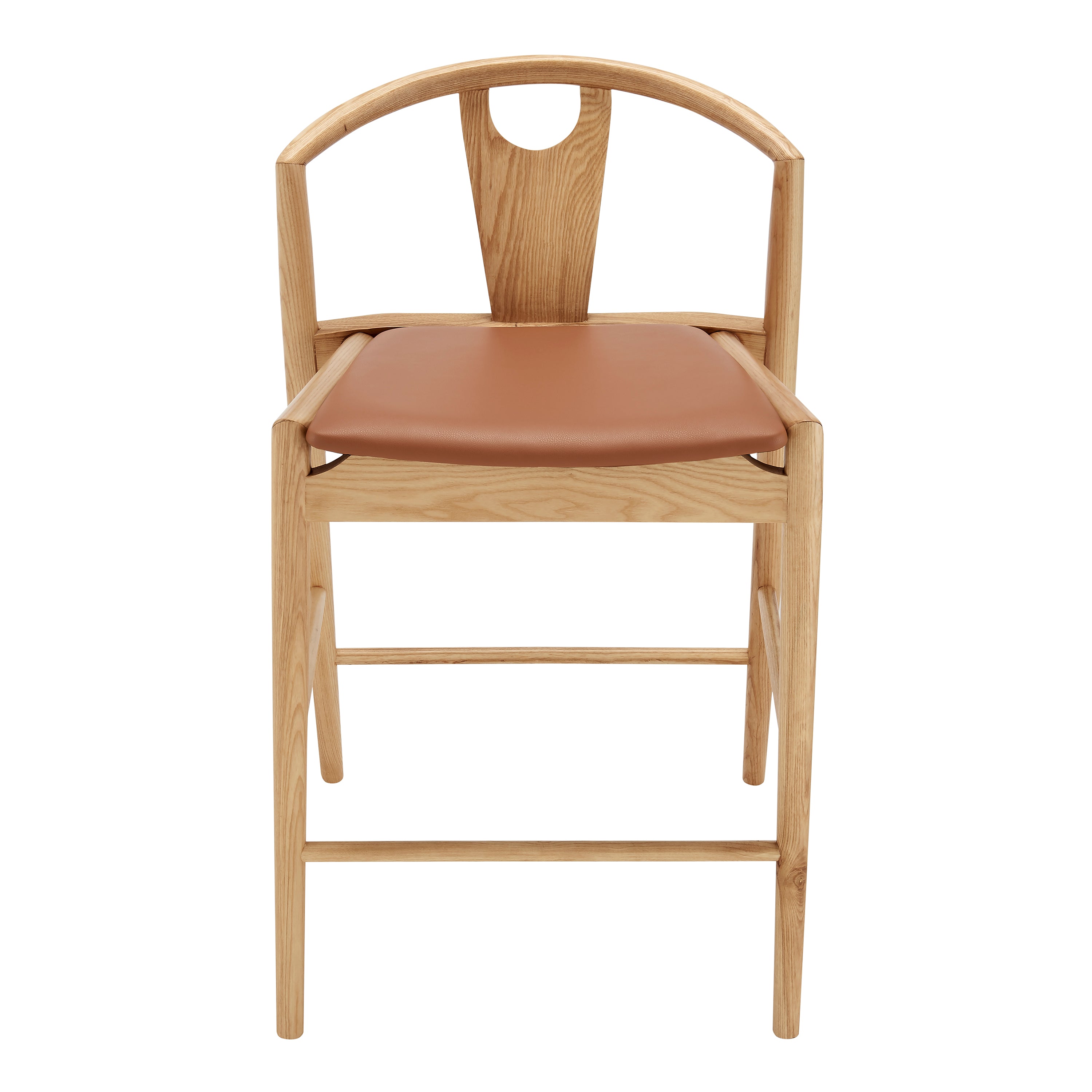 Blanche Counter Stool with Dark Tan Leatherette Seat and Natural Frame - Set of 1