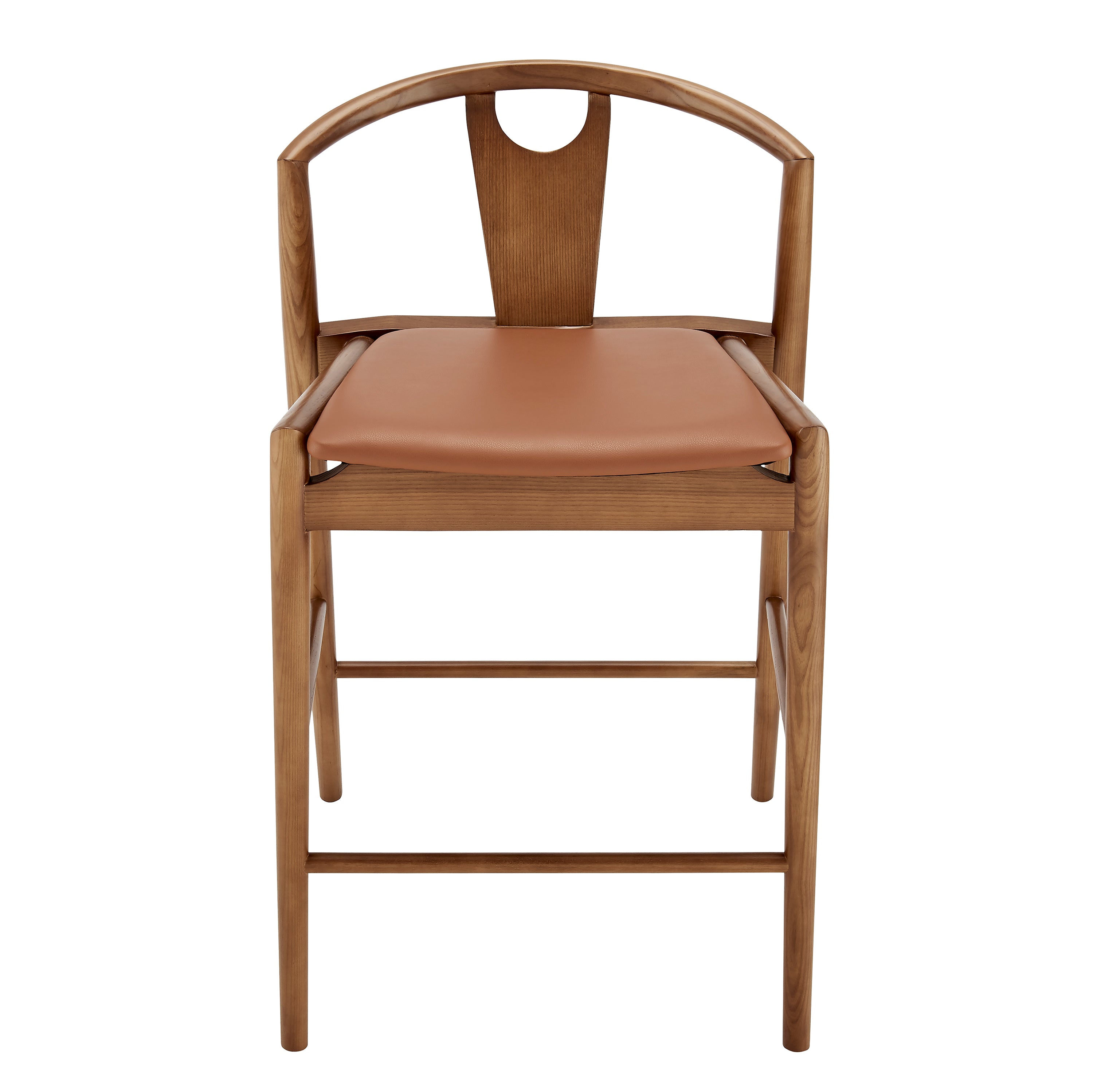 Blanche Counter Stool with Dark Tan Leatherette Seat and Walnut Stained Frame - Set of 1