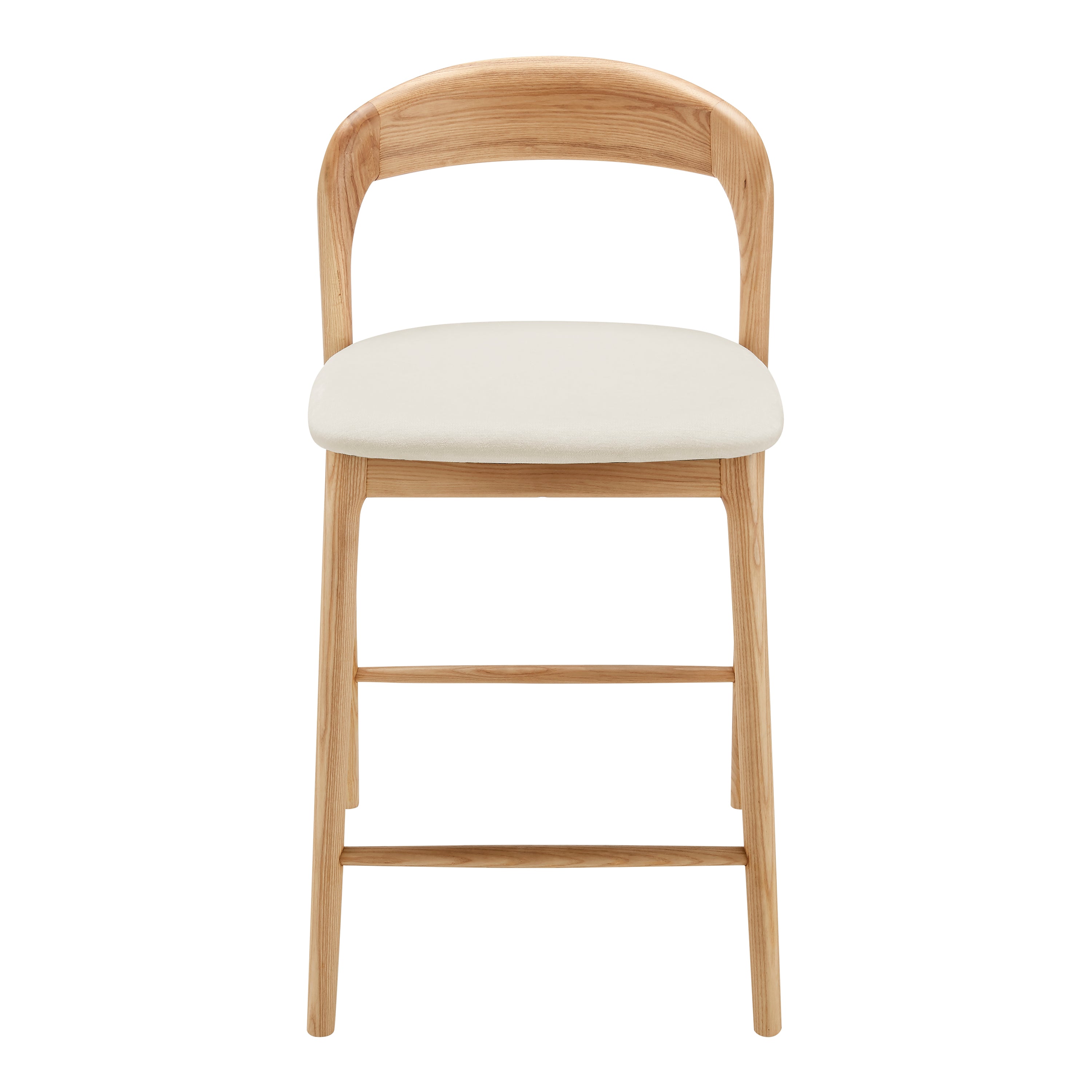 Estelle Counter Stool with White Fabric Seat and Natural Ash Wood Frame - Set of 1