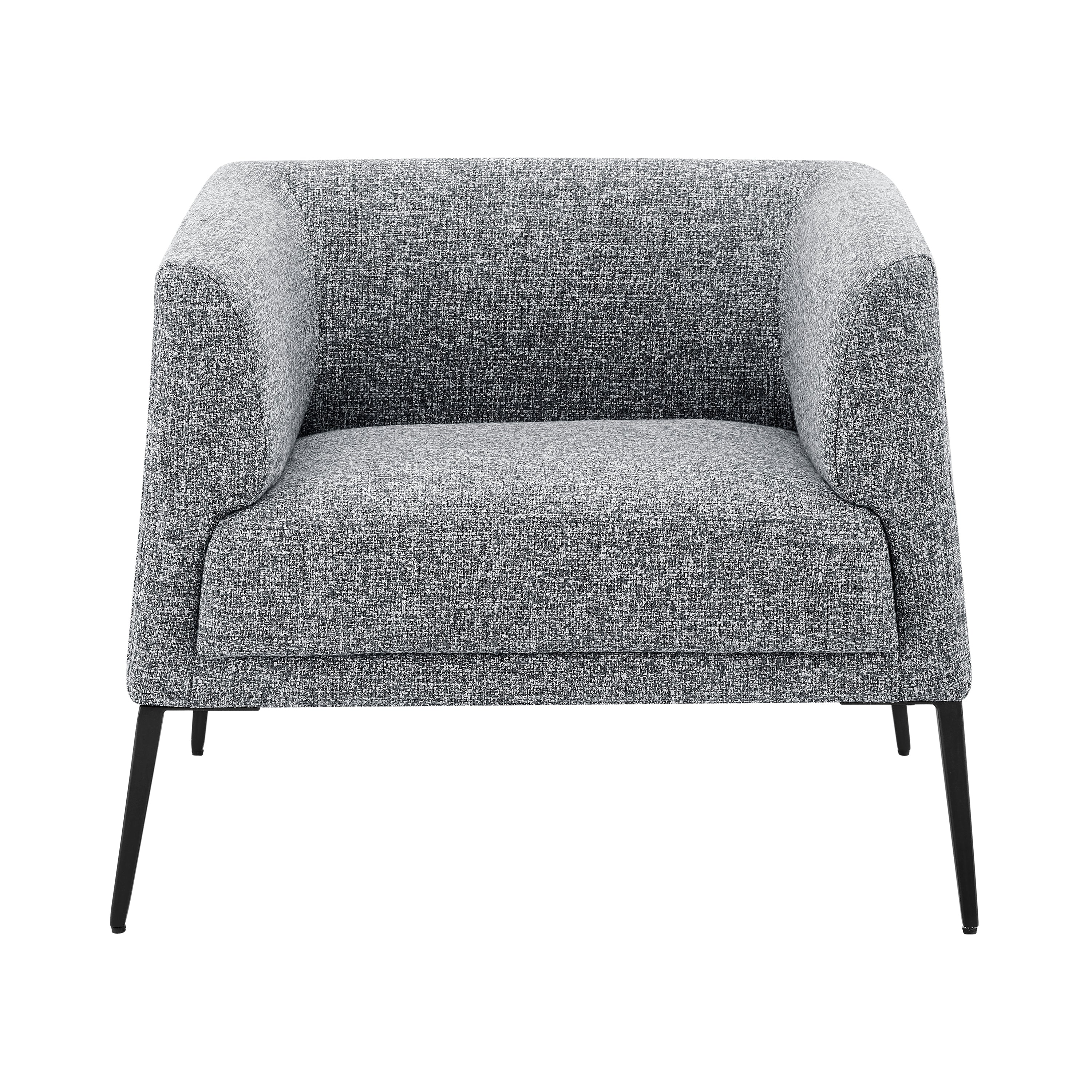 Matias Lounge Chair in Gray-White Fabric with Matte Black Legs