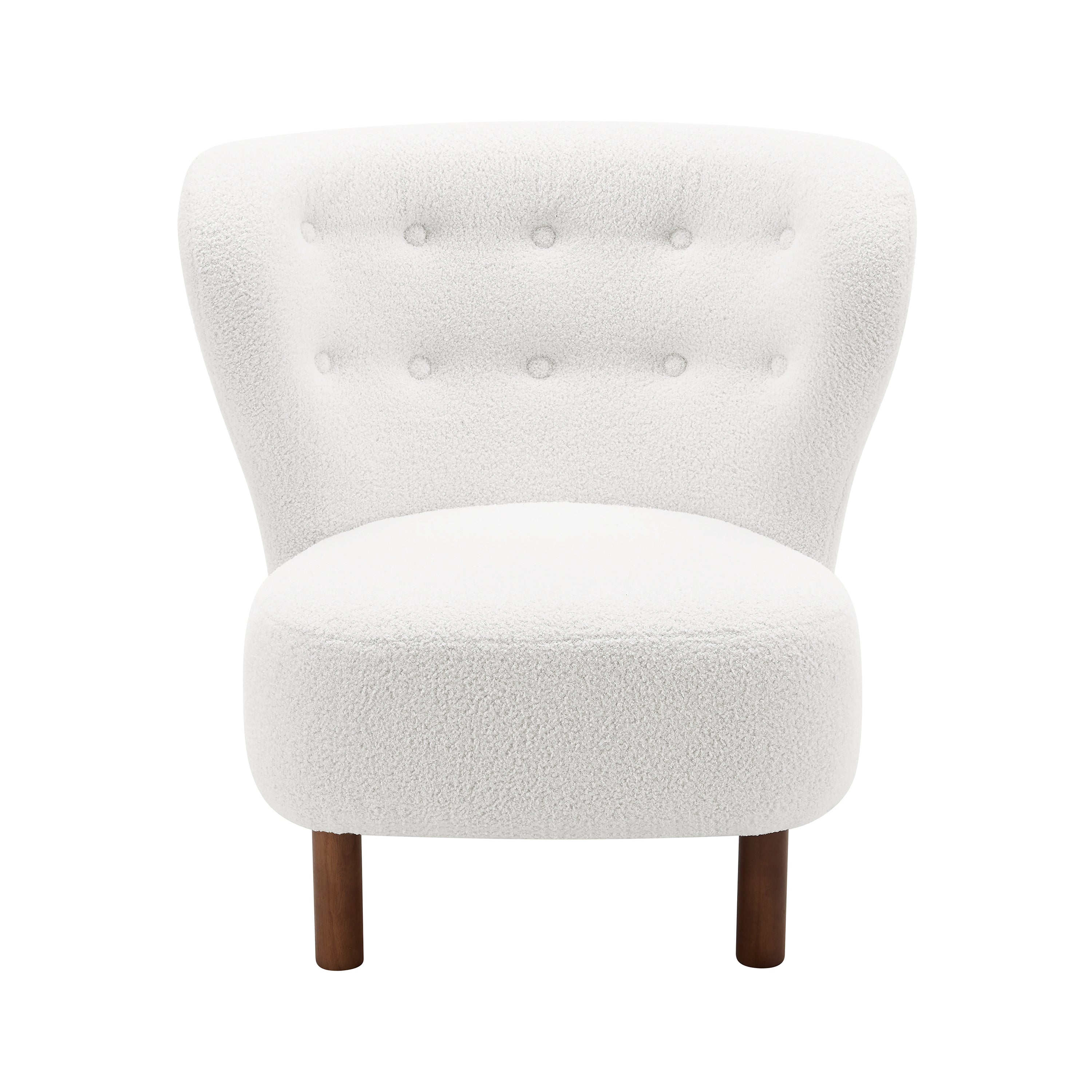 Beatrice Lounge Chair in White Fabric with Walnut Stained Wood Legs