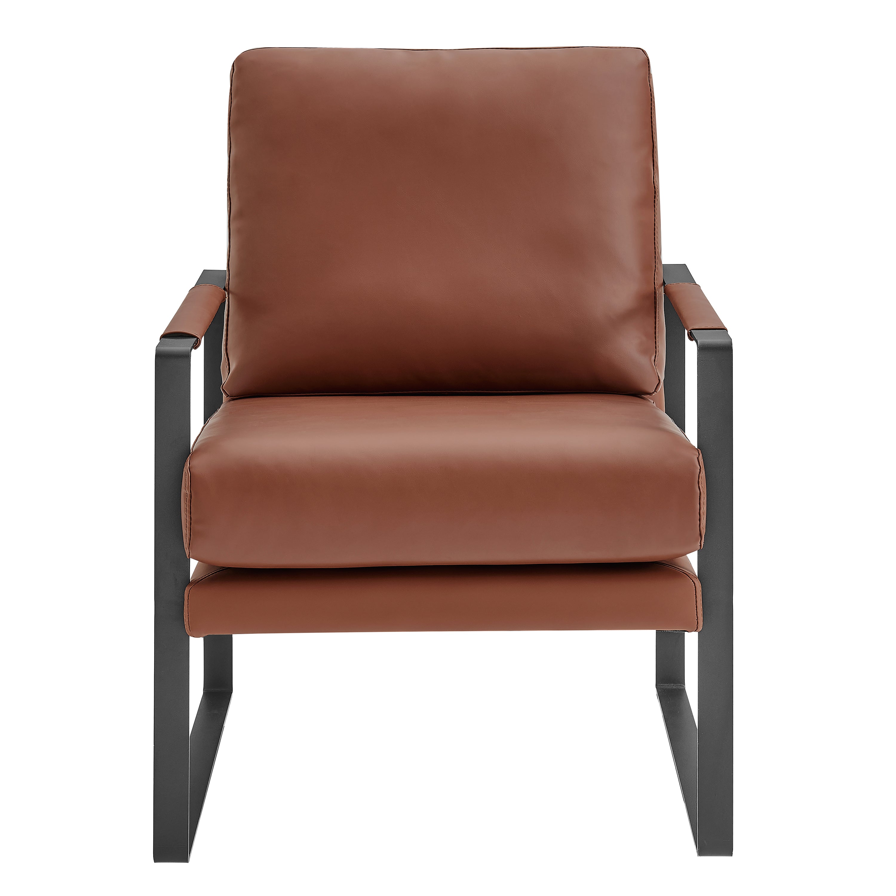 Bettina Lounge Chair in Brown Leatherette with Matte Black Frame