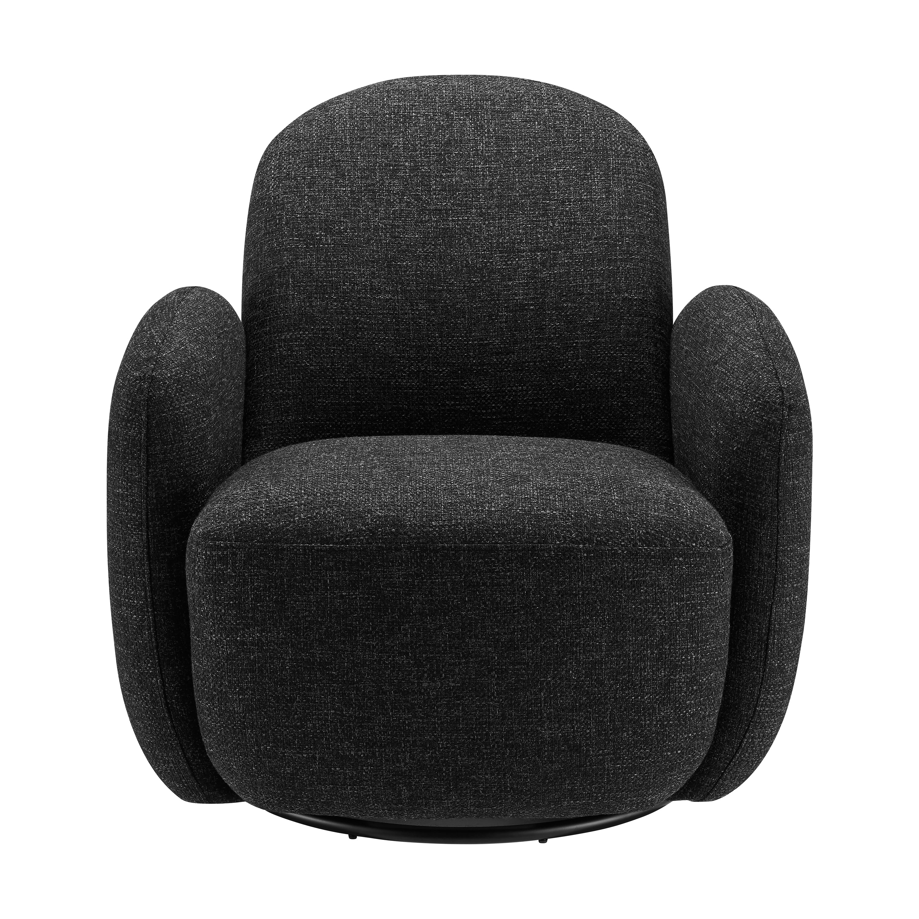 Brody Swivel Lounge Chair in Black Fabric with Black Swivel Base