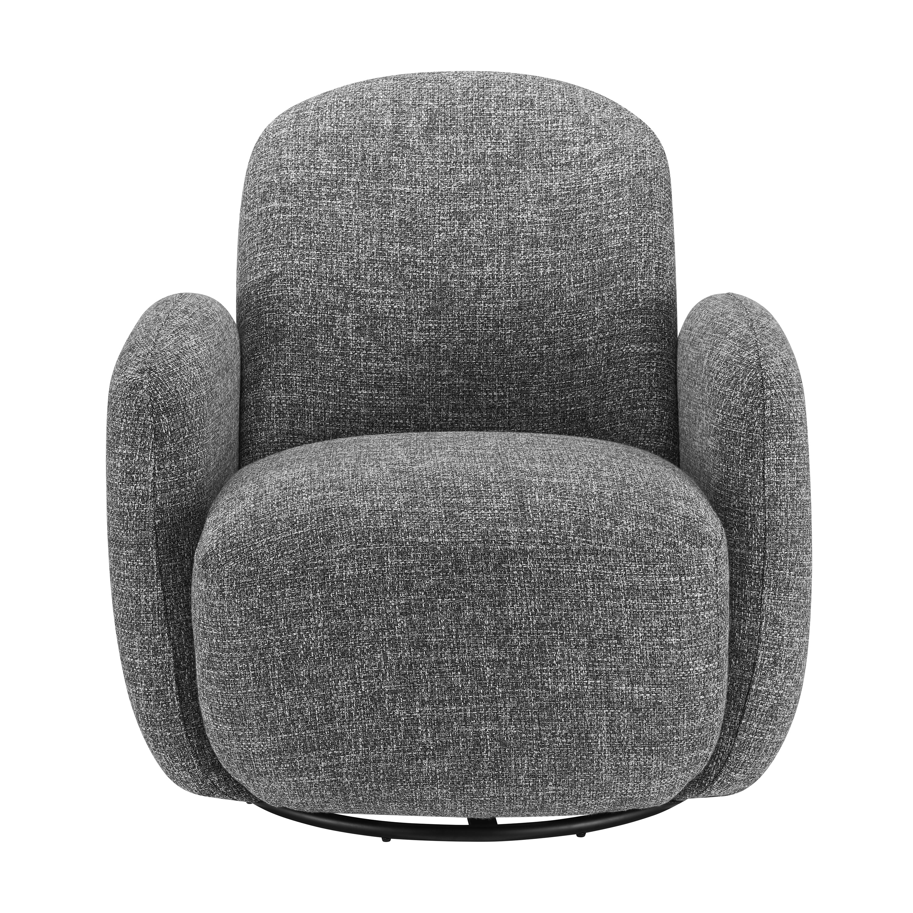 Brody Swivel Lounge Chair in Gray Fabric with Black Swivel Base