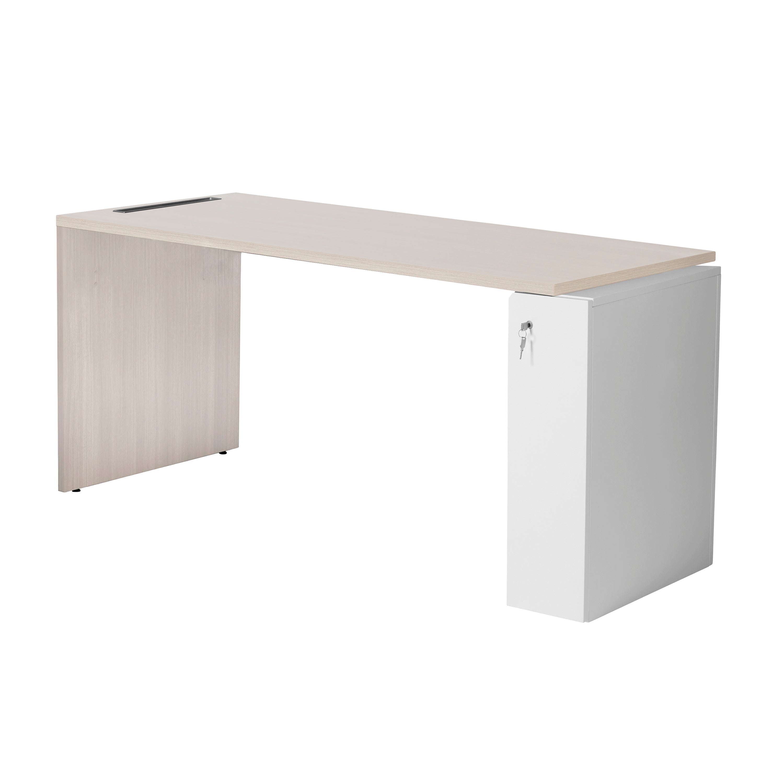 Mastro Series Desk 27"X51" with door unit on right and pencil tray in Silver Birch