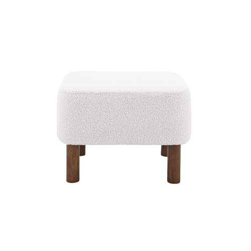 Beatrice Stool in White Fabric with Walnut Stained Wood Legs