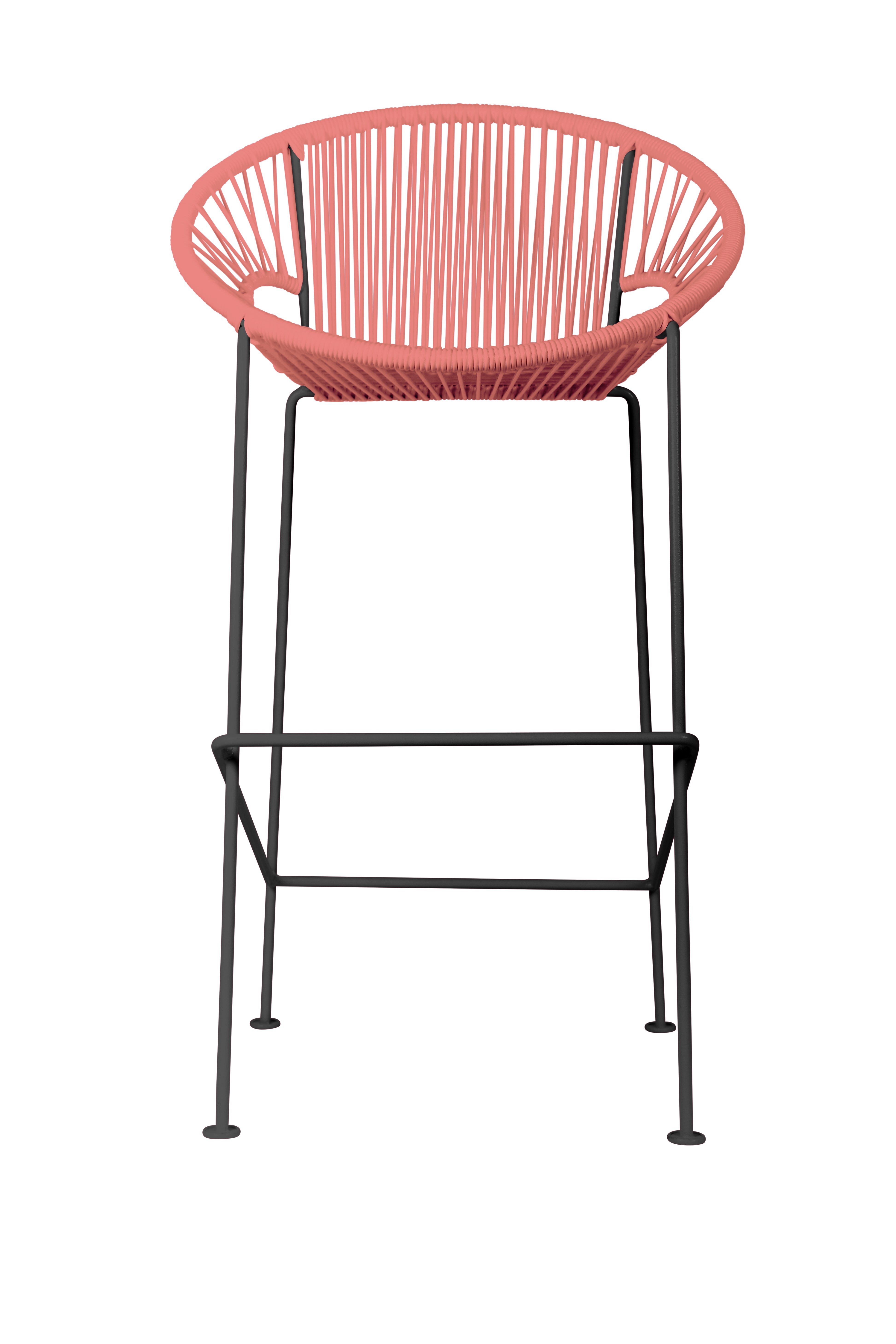 Puerto Stool (Bar Height) Black Frame - Color Coral Weave