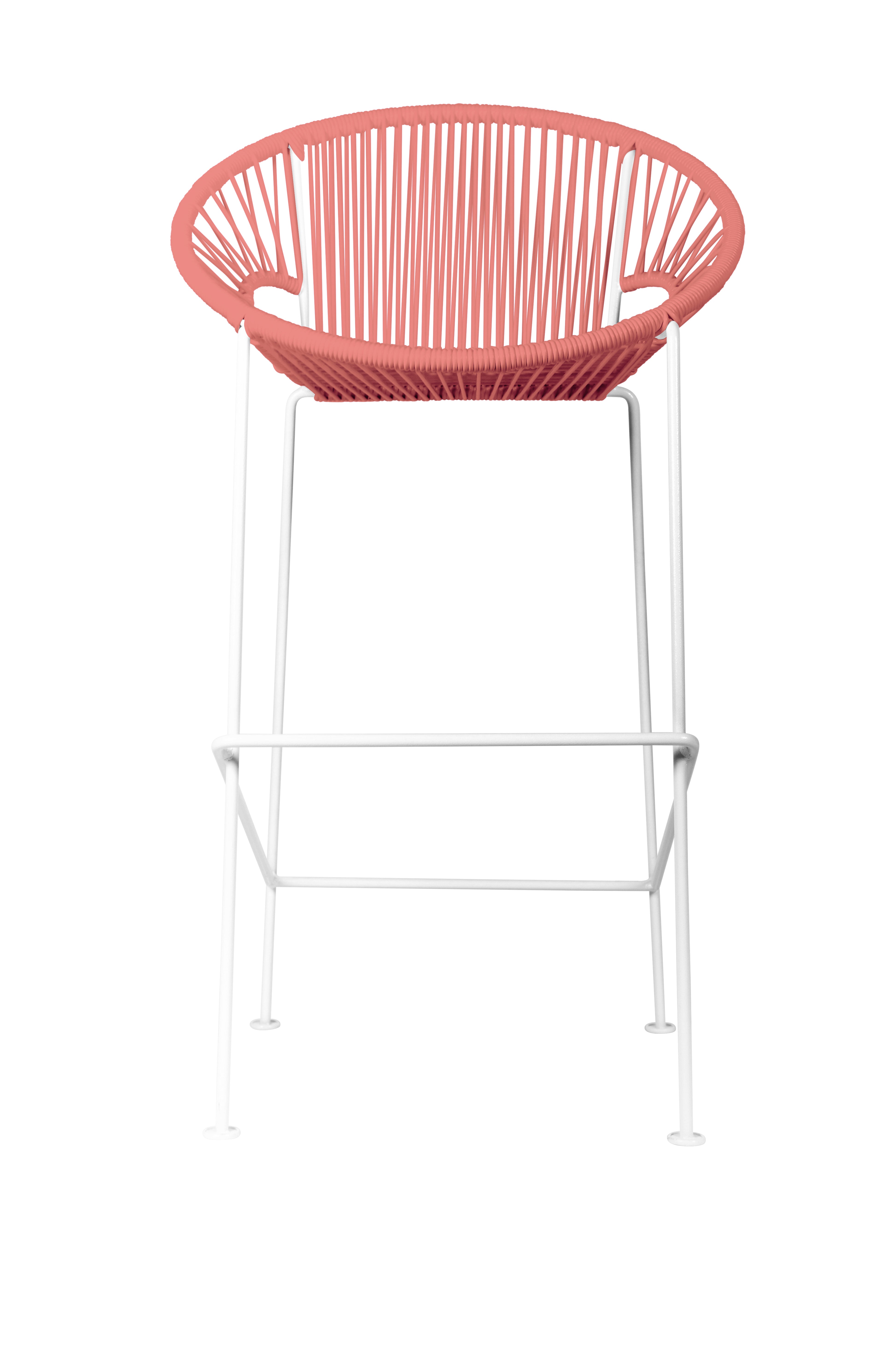 Puerto Stool (Bar Height) White Frame - Color Coral Weave